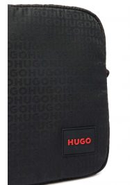 HUGO ΤΣΑΝΤΑΚΙ CROSSBODY ETHON_JQ_NEW NS ZIP ALL OVER LOGO ΜΑΥΡΟ