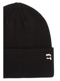 KARL LAGERFELD ΣΚΟΥΦΟΣ IKON PIN BEANIE LOGO ΜΕΤΑΛΛΙΚΟ ΜΑΥΡΟ