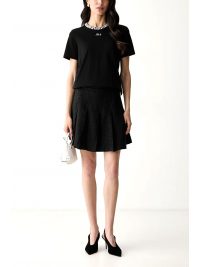 KARL LAGERFELD T-SHIRT PEARL DETAIL REGULAR FIT LOGO ΜΑΥΡΟ