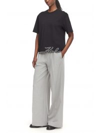 KARL LAGERFELD T-SHIRT SIGNATURE HEM BOXY FIT LOGO ΠΕΡΛΕΣ ΜΑΥΡΟ