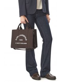 KARL LAGERFELD ΤΣΑΝΤΑ ΧΕΙΡΟΣ/CROSSBODY K/RSG SQUARE MEDIUM TOTE LOGO ΣΚΟΥΡΟ ΚΑΦΕ