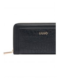 LIU-JO BETTER ΠΟΡΤΟΦΟΛΙ CROCCO LOGO ΜΕΤΑΛΛΙΚΟ ΜΑΥΡΟ