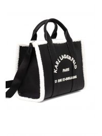 KARL LAGERFELD ΤΣΑΝΤΑ ΧΕΙΡΟΣ/CROSSBODY K/RSG MD SQUARE TOTE SHEARLING LOGO ΜΑΥΡΟ-ΕΚΡΟΥ