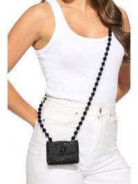 KURT GEIGER TΣANTAKI CROSSBODY MICRO KENSINGTON BEADS ΣΤΡΑΣ ΧΑΝΤΡΕΣ LOGO MAYΡΟ