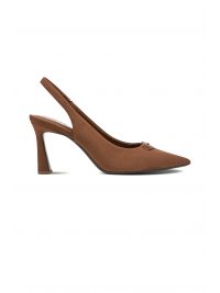 DKNY ΠΑΠΟΥΤΣΙΑ MULES CAMZY SLINGBACK ΜΕ ΟΨΗ SUEDE LOGO ΜΕΤΑΛΛΙΚΟ ΤΑΜΠΑ