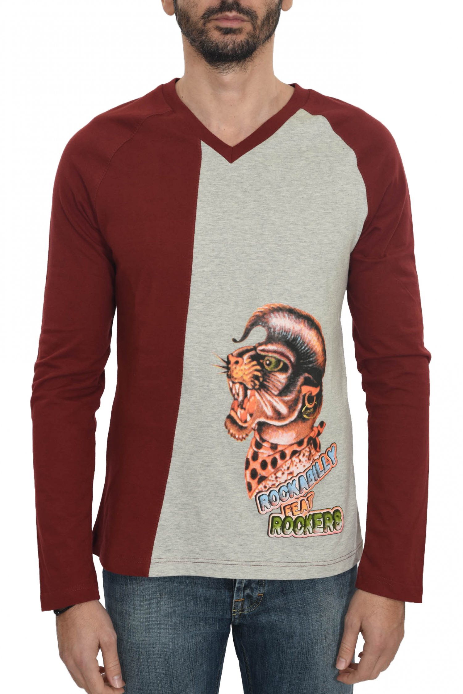 JUST CAVALLI JUST CAVALLI TSHIRT MM ROCKABILLY ΓΚΡΙ-ΜΠΟΡΝΤΩ