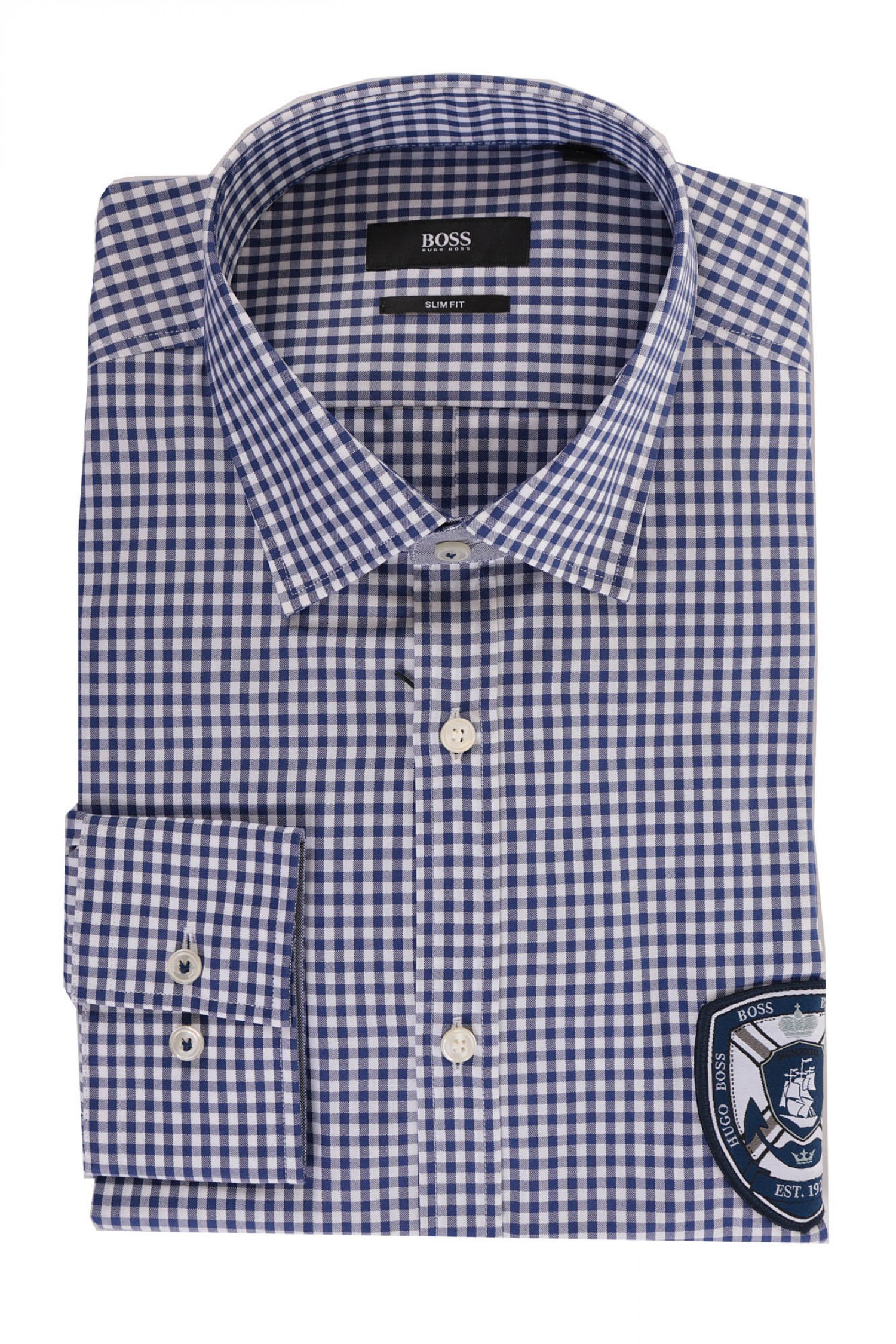 BOSS ΠΟΥΚΑΜΙΣΟ JESKE SLIM FIT SPECIAL DETAILS ΚΑΡΩ ΜΠΛΕ