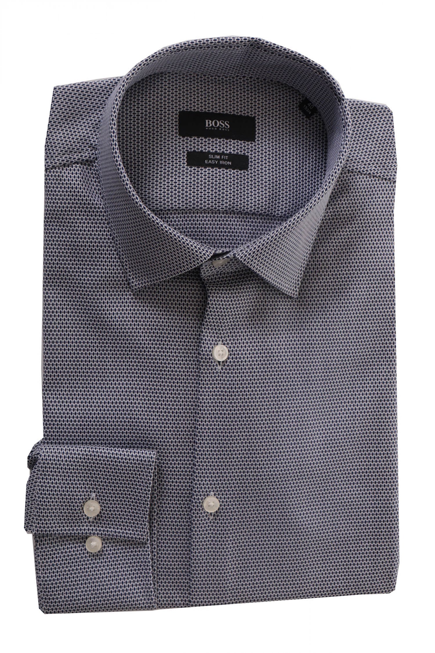 BOSS ΠΟΥΚΑΜΙΣΟ JENNO SLIM FIT EASY IRON ΜΙΚΡΟΣΧΕΔΙΟ ΜΠΛΕ