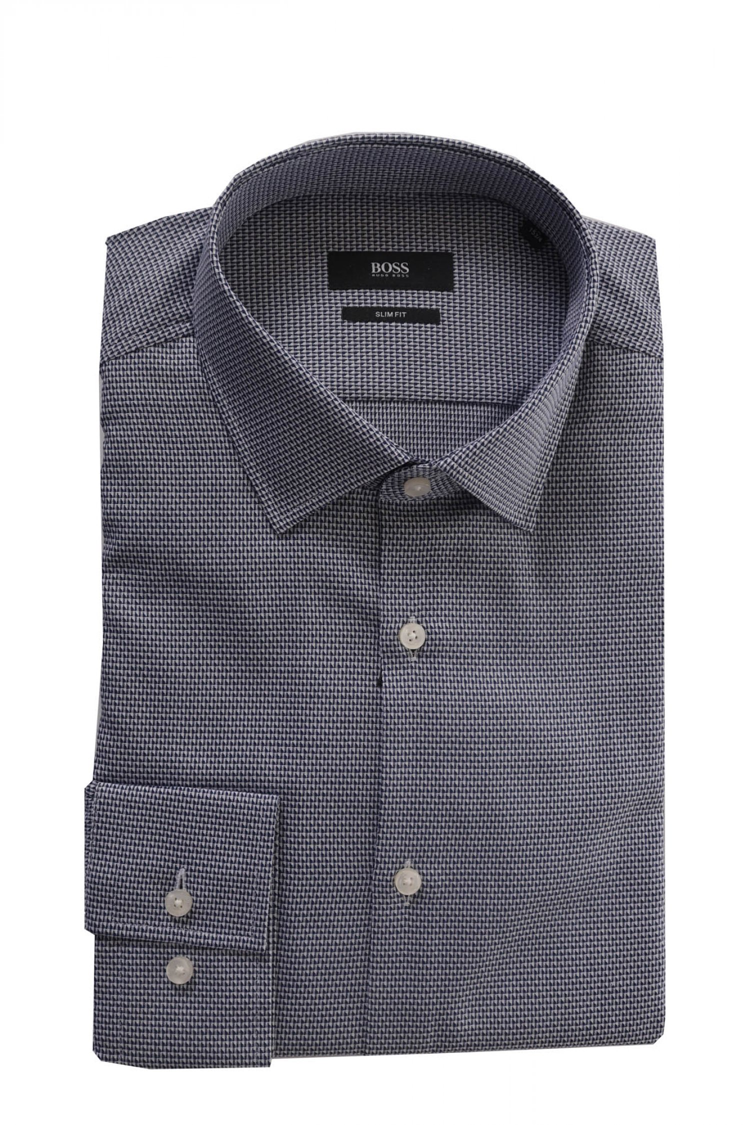 BOSS ΠΟΥΚΑΜΙΣΟ JENNO SLIM FIT ΜΙΚΡΟΣΧΕΔΙΟ ΜΠΛΕ