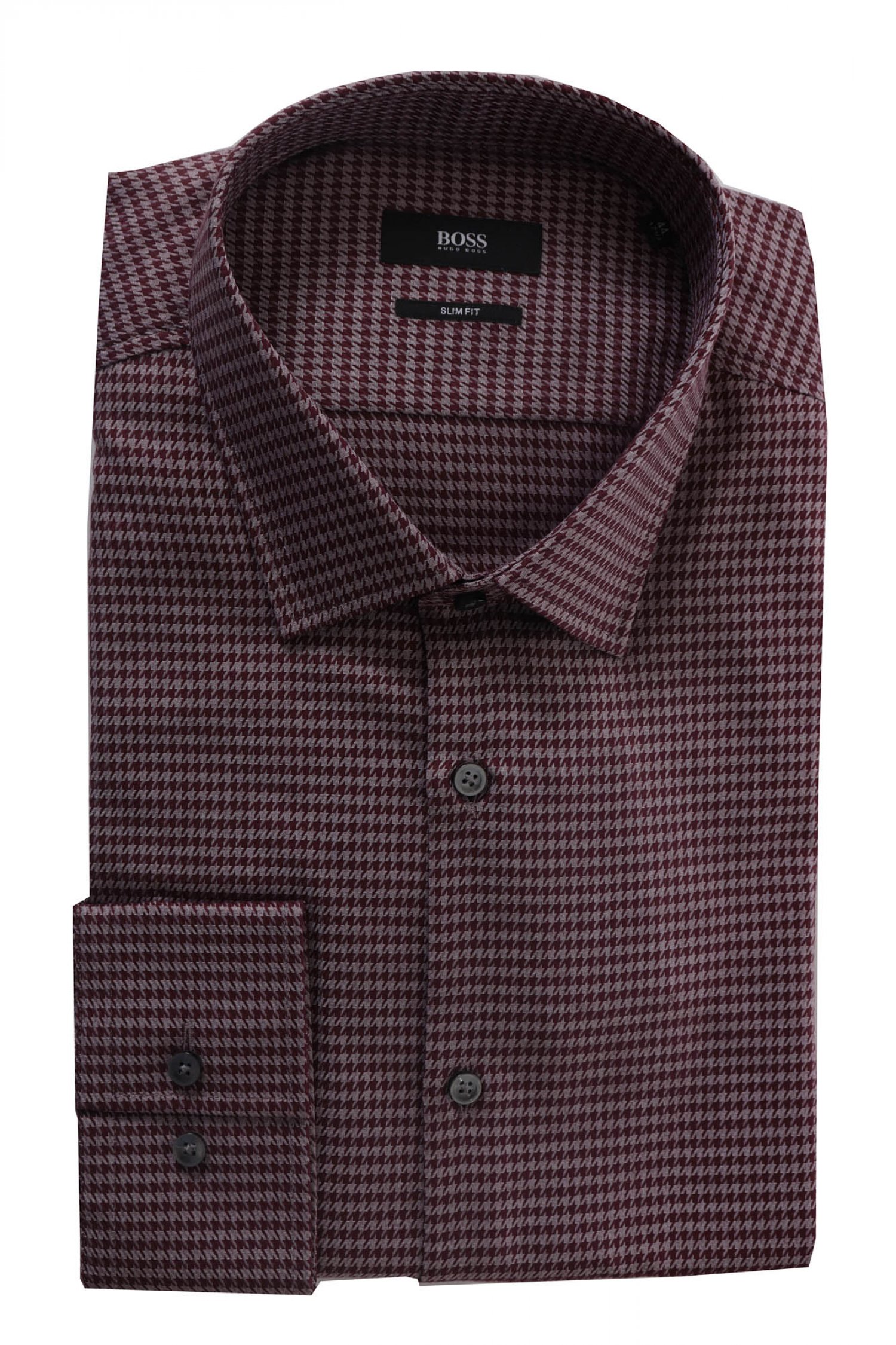 BOSS ΠΟΥΚΑΜΙΣΟ JENNO SLIM FIT ΜΙΚΡΟΣΧΕΔΙΟ ΜΠΟΡΝΤΩ