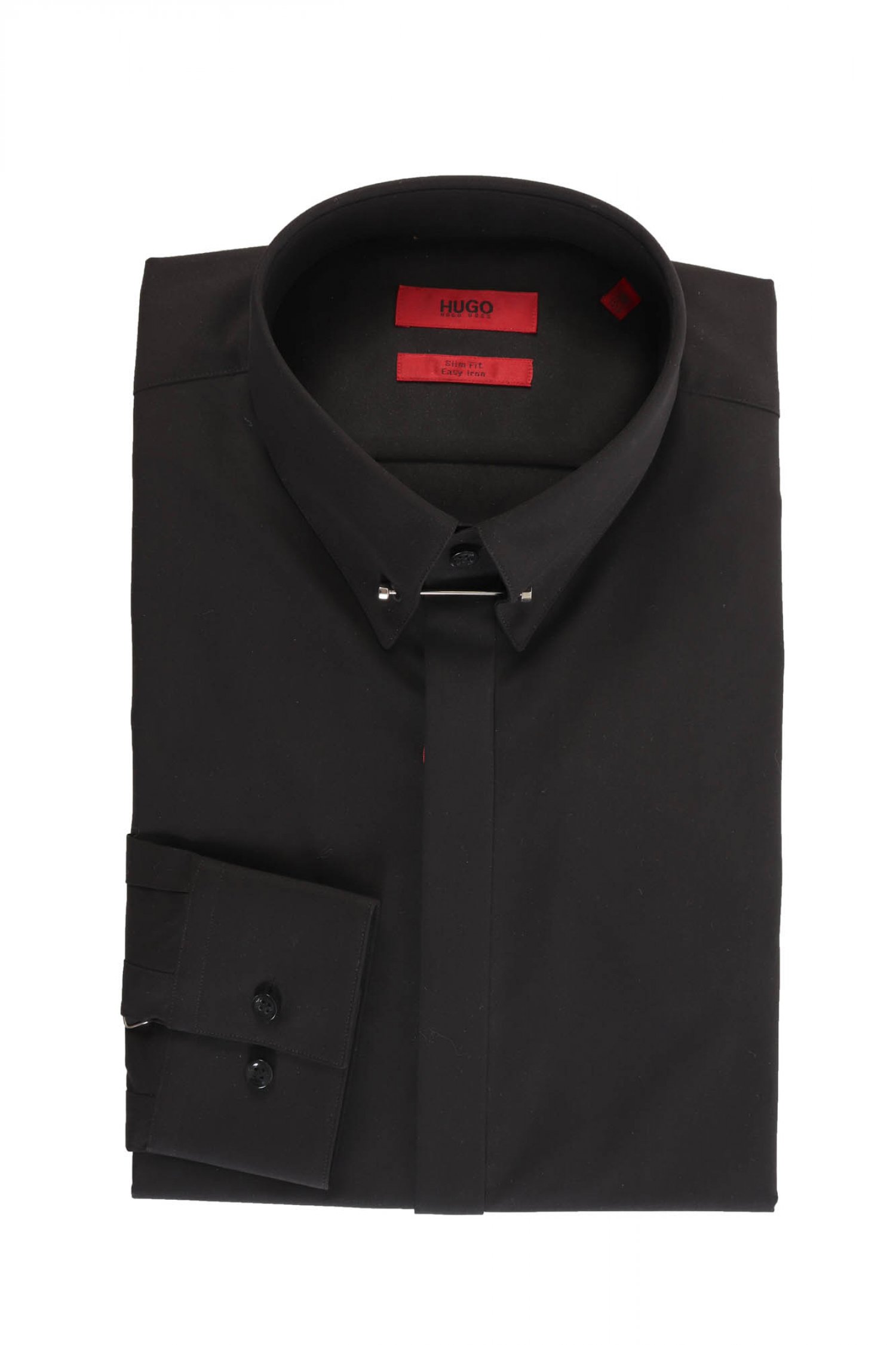 HUGO ΠΟΥΚΑΜΙΣΟ COLLAR BAR SLIM FIT EASY IRON JENZEL ΜΑΥΡΟ