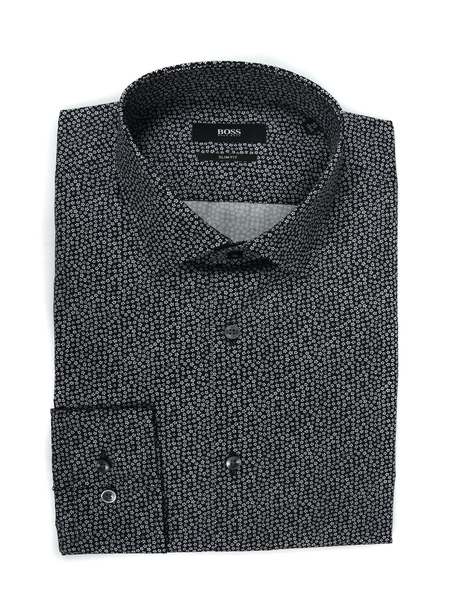 BOSS ΠΟΥΚΑΜΙΣΟ JENNO SLIM FIT ΜΙΚΡΟΣΧΕΔΙΟ NIGHT ΜΠΛΕ