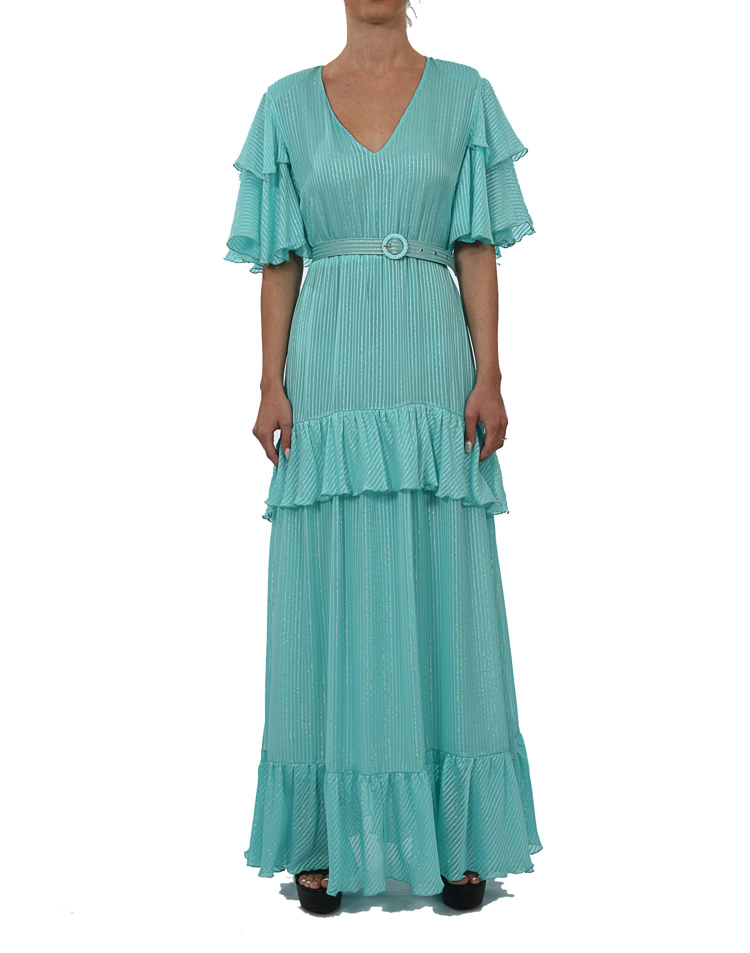 SPACE SPACE ΦΟΡΕΜΑ ΜΑΚΡΥ ΒΟΛΑΝ VNECK ΖΩΝΗ ΒΕΡΑΜΑΝ