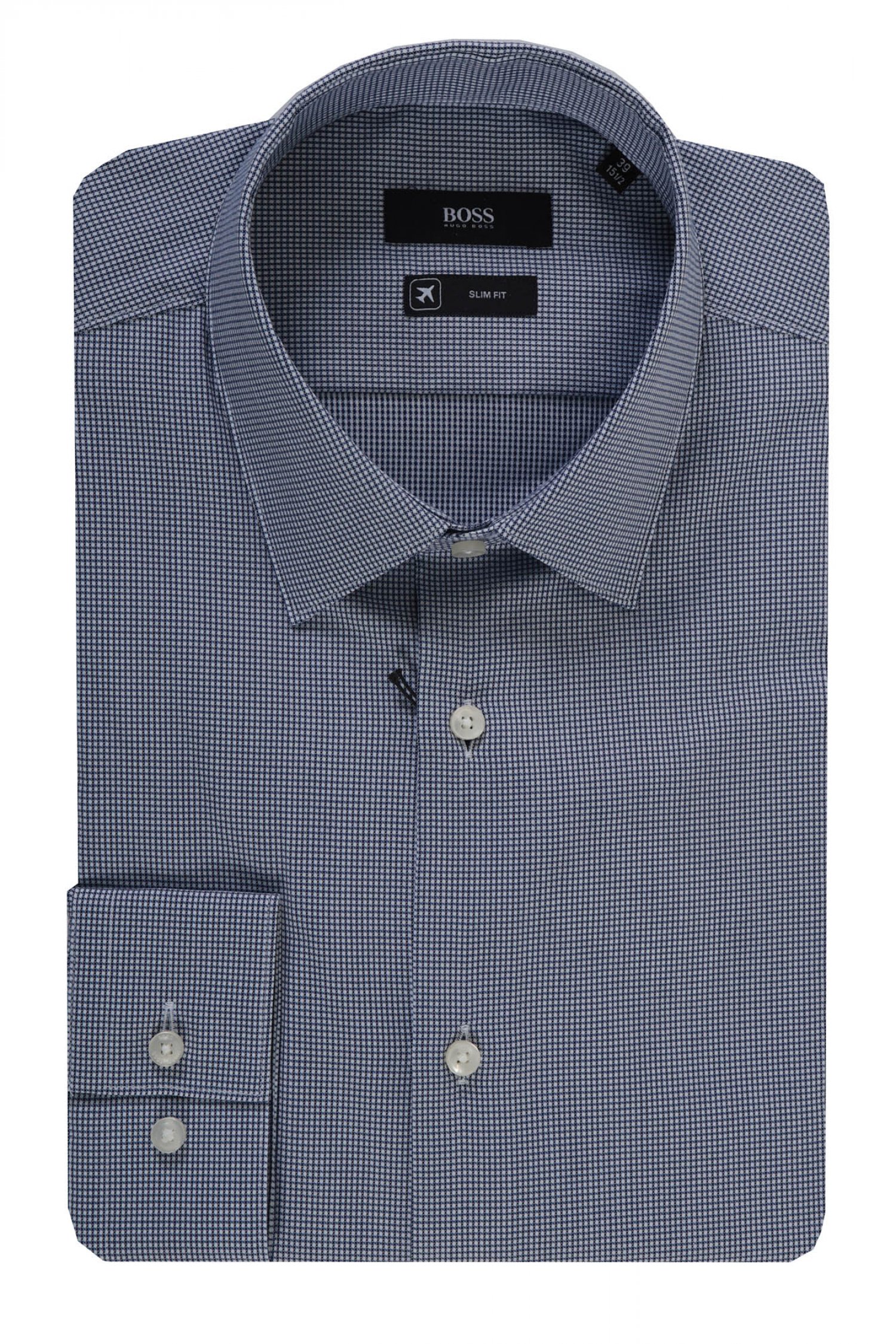 BOSS BUSINESS ΠΟΥΚΑΜΙΣΟ ΜΙΚΡΟ ΚΑΡΩ SLIM FIT TRAVELER ISKO ΜΠΛΕ