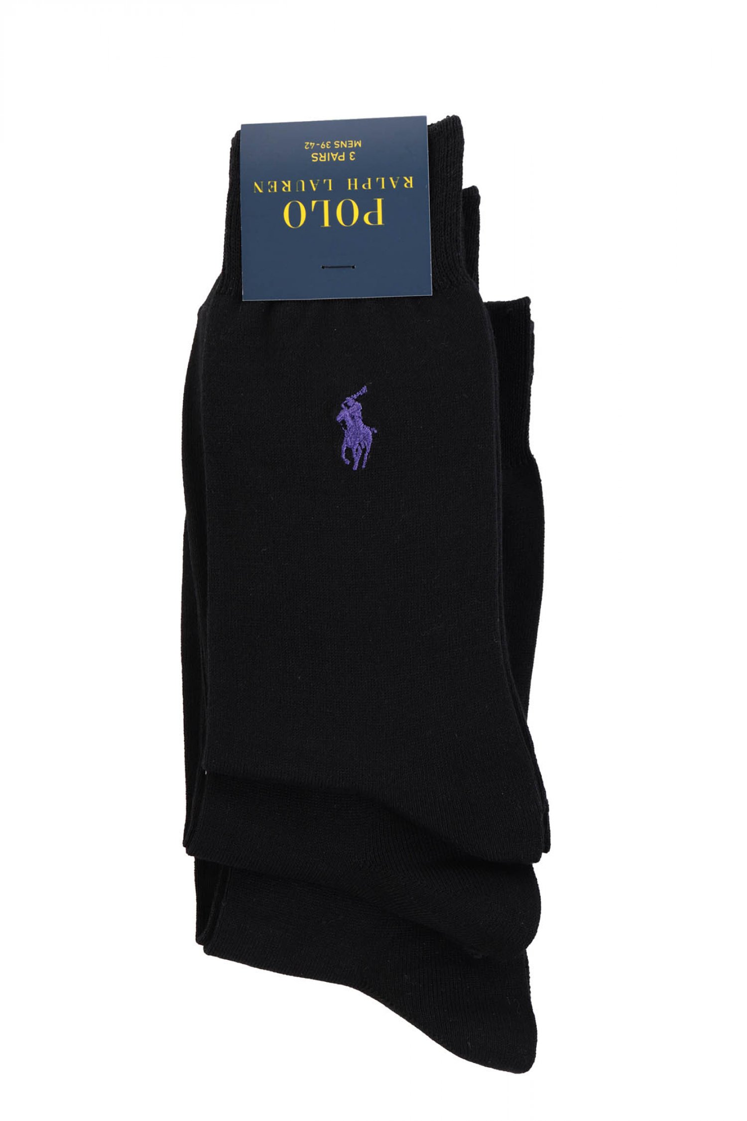 RALPH LAUREN ΚΑΛΤΣΕΣ 3 PACK MERCERIZED LOGO ΜΑΥΡΟ