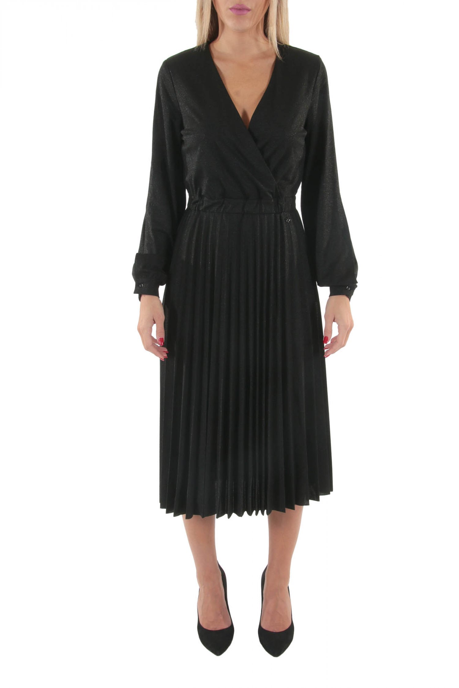 TRUSSARDI JEANS ΦΟΡΕΜΑ ΚΡΟΥΑΖΕ ΠΛΙΣΕ LUREX JERSEY ΜΑΥΡΟ