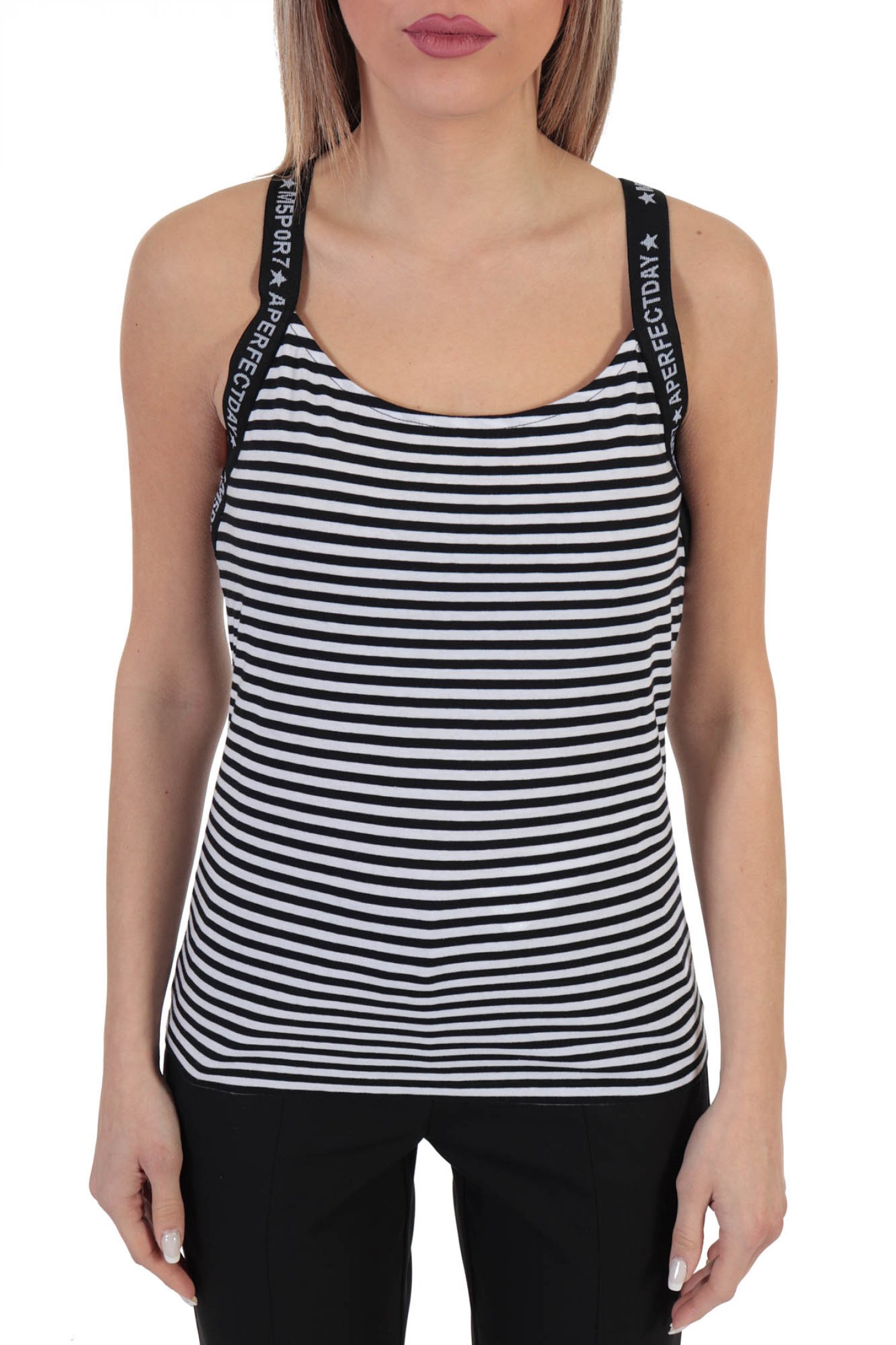 MARELLA SPORT TOP GABON ΠΑΡΤΟΙ ΩΜΟΙ ΤΙΡΑΝΤΑ LOGO ΡΙΓΕ ΜΑΥΡΟ