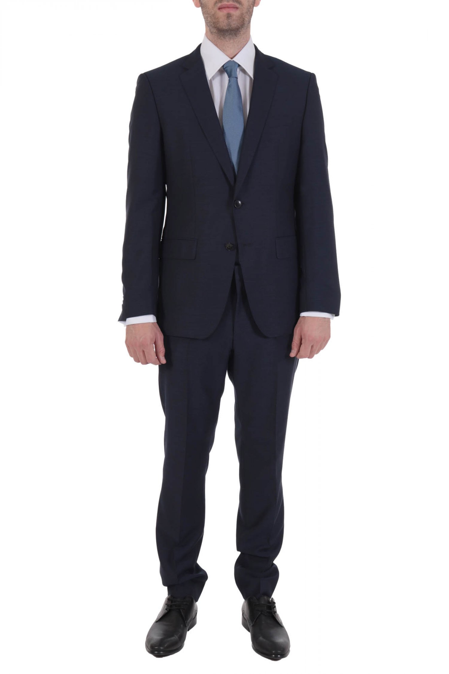 BOSS ΚΟΣΤΟΥΜΙ HUGE6/GENIUS5 SLIM FIT STRETCH TAILORING SUPER100 ΜΙΚΡΟΣΧΕΔΙΟ ΜΠΛΕ