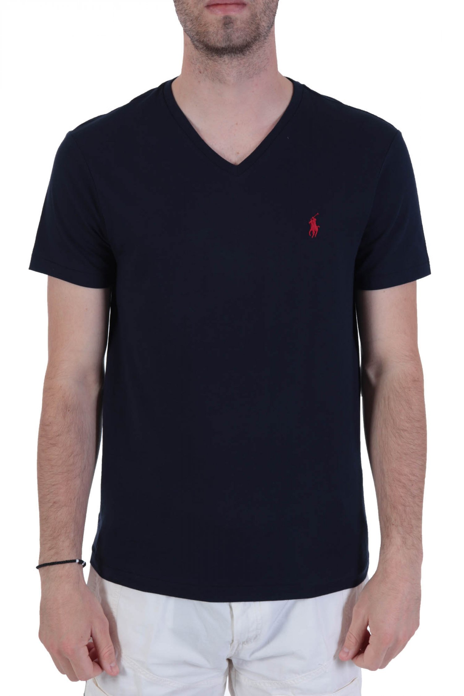 RALPH LAUREN T-SHIRT V CUSTOM SLIM FIT ΜΠΛΕ