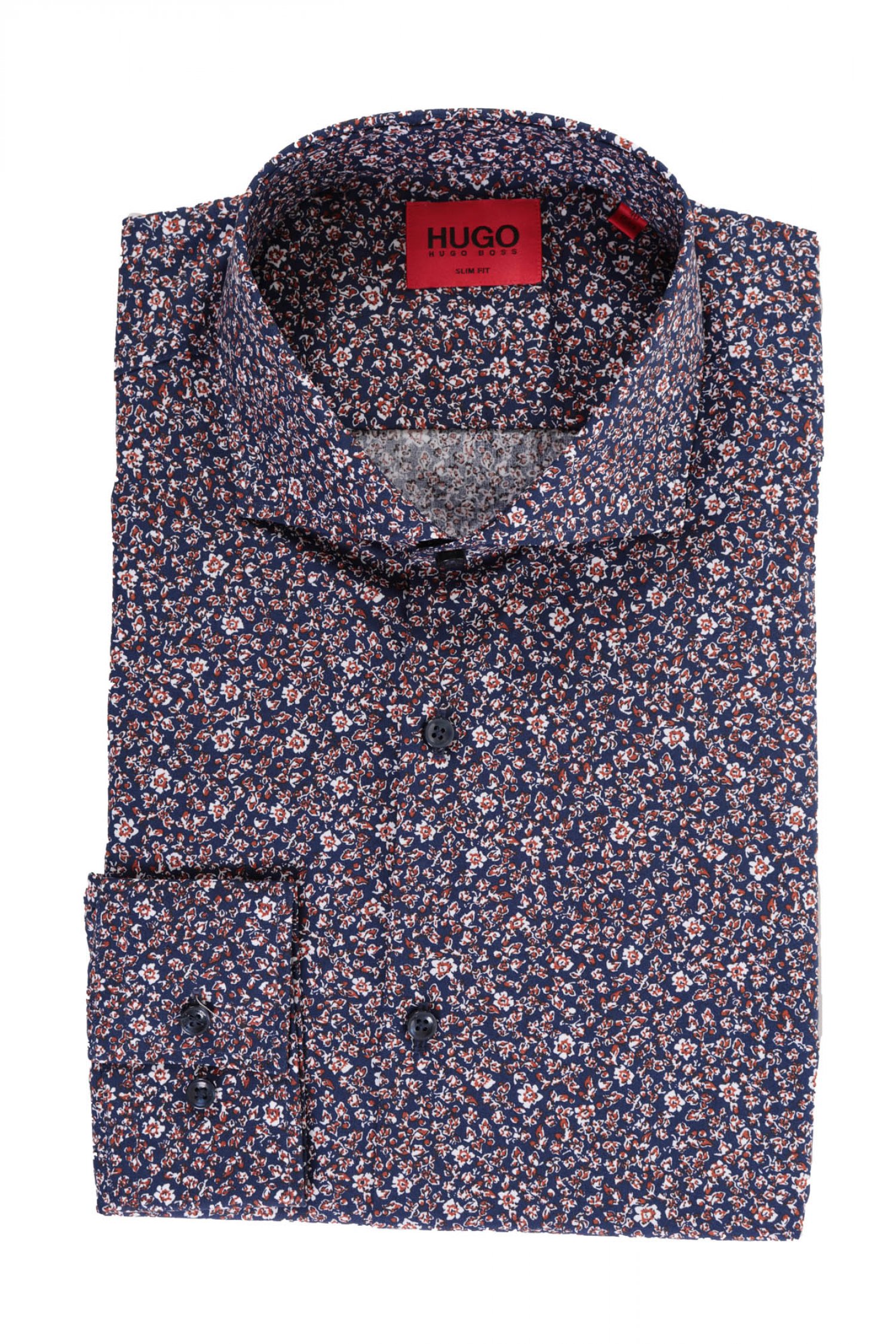 HUGO ΠΟΥΚΑΜΙΣΟ KASON SLIM FIT FLORAL ΚΑΦΕ-ΜΠΛΕ