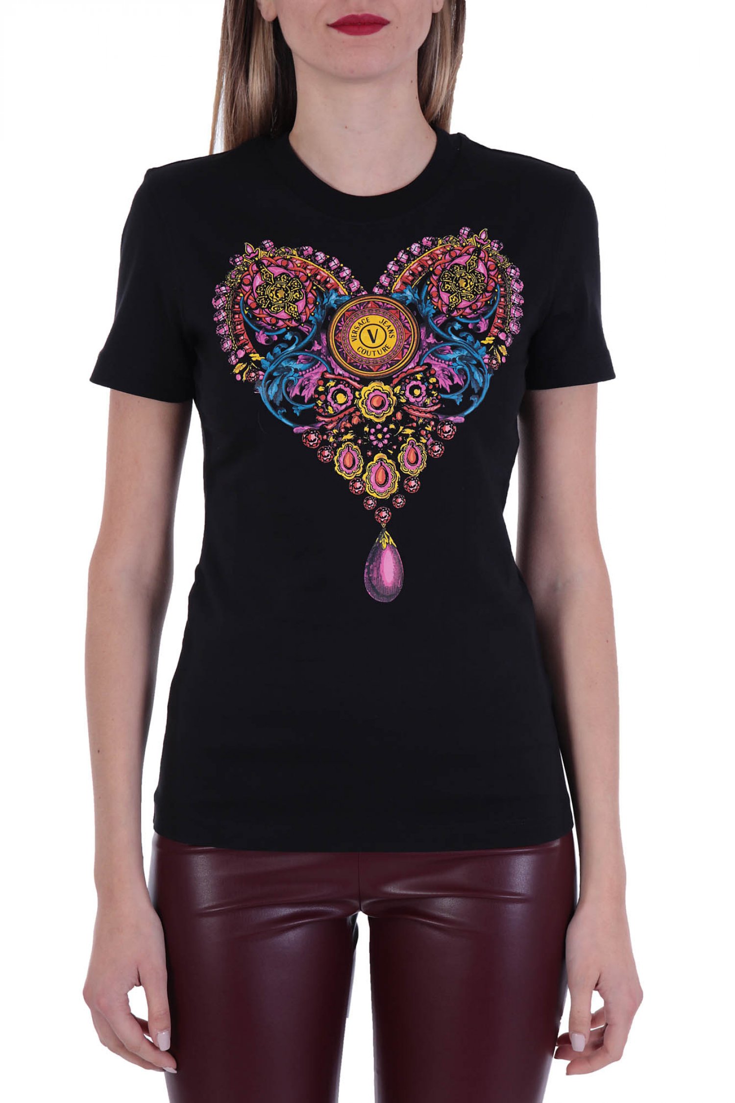 VERSACE T-SHIRT VALENTINE PRINT MULTICOLOR HEART ΜΑΥΡΟ
