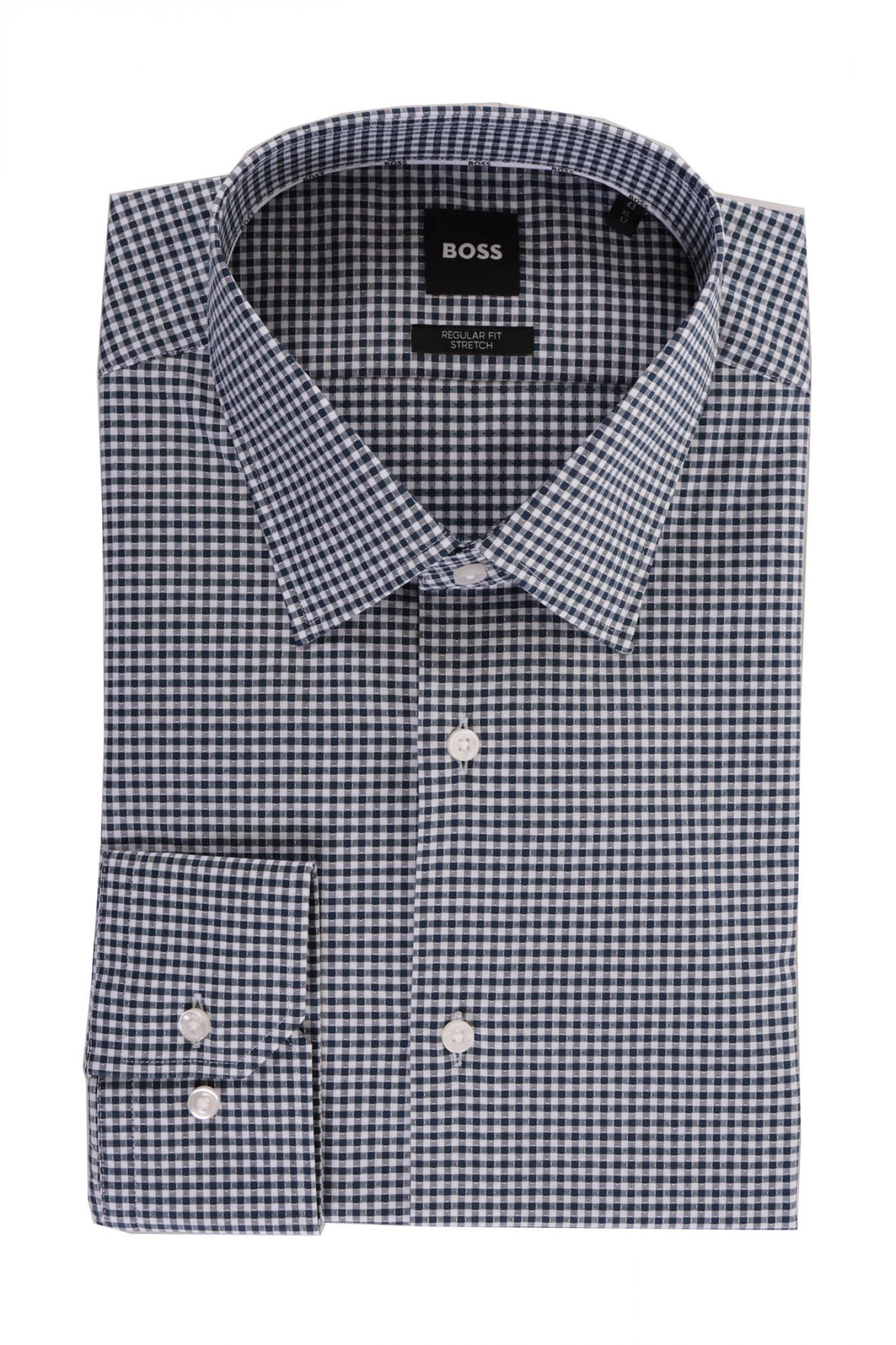 BOSS ΠΟΥΚΑΜΙΣΟ REGULAR FIT STRETCH ΚΑΡΩ H-JOE-KENT-C1-214 ΜΠΛΕ