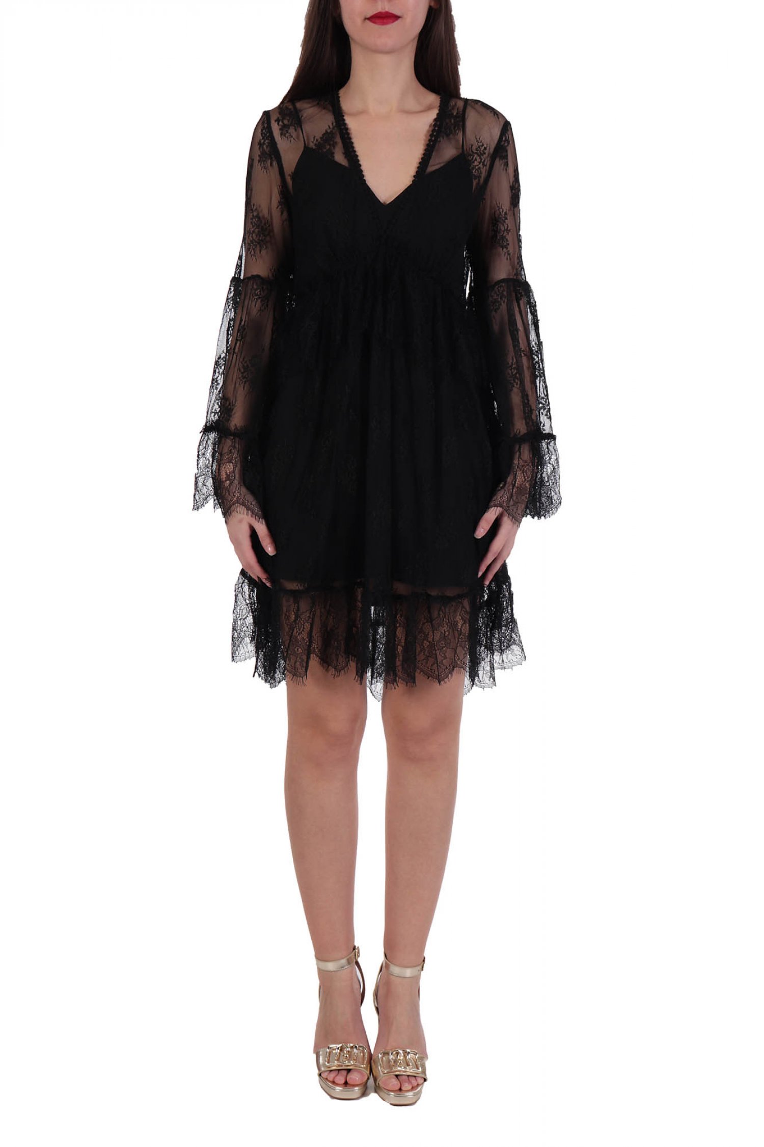 PINKO ΦΟΡΕΜΑ ANGUILLARA ΔΑΝΤΕΛΑ ΔΙΑΦΑΝΕΙΑ ΒΟΛΑΝ ΜΑΥΡΟ