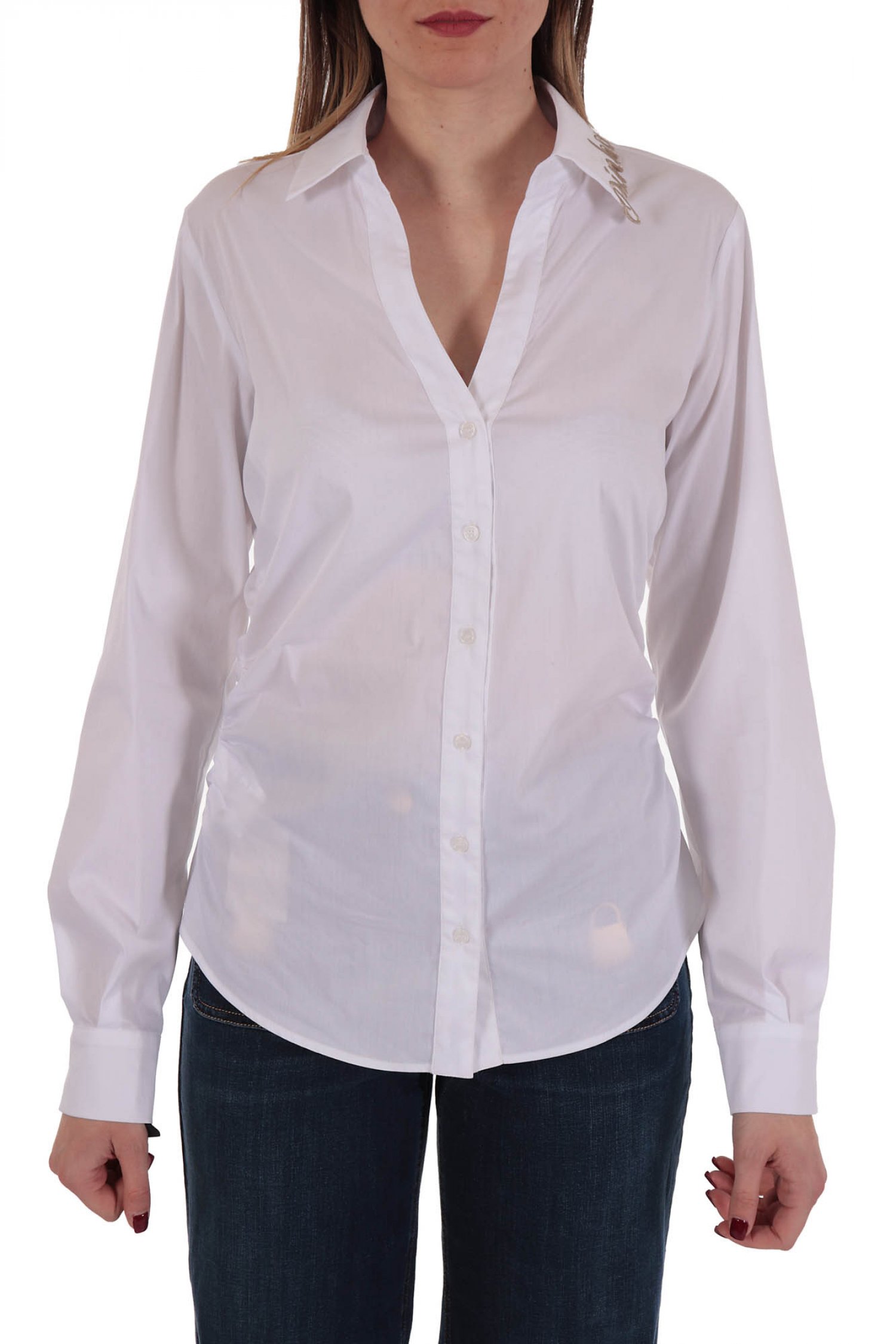 PINKO ΠΟΥΚΑΜΙΣΟ CASERTA CAMICIA POPELINE CAMICIA ΓΙΑΚΑΣ V-NECK LOGO ΛΕΥΚΟ