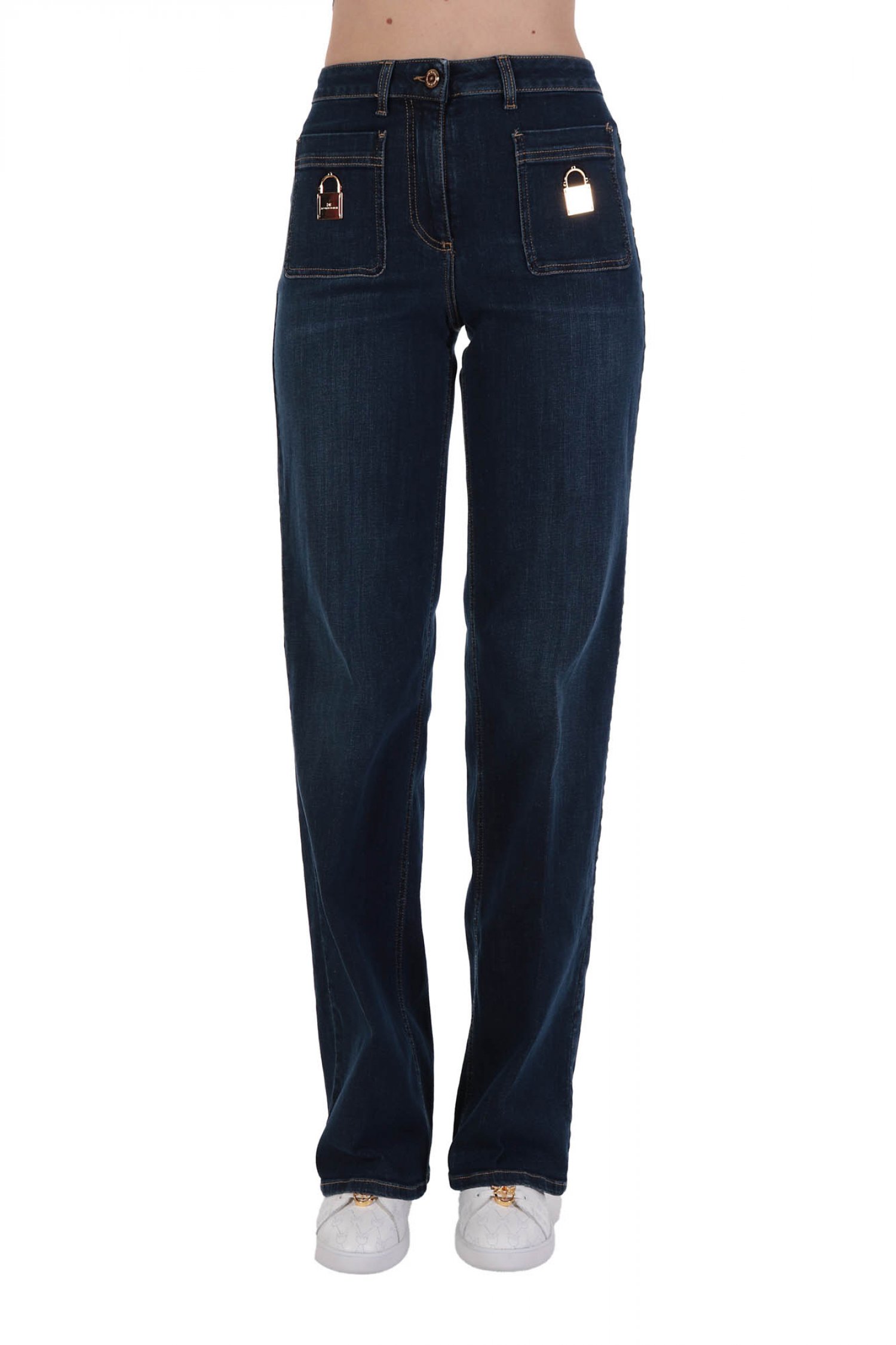 ELISABETTA FRANCHI ELISABETTA FRANCHI ΠΑΝΤΕΛΟΝΙ JEAN HIGH WAIST LOGO ΜΠΛΕ