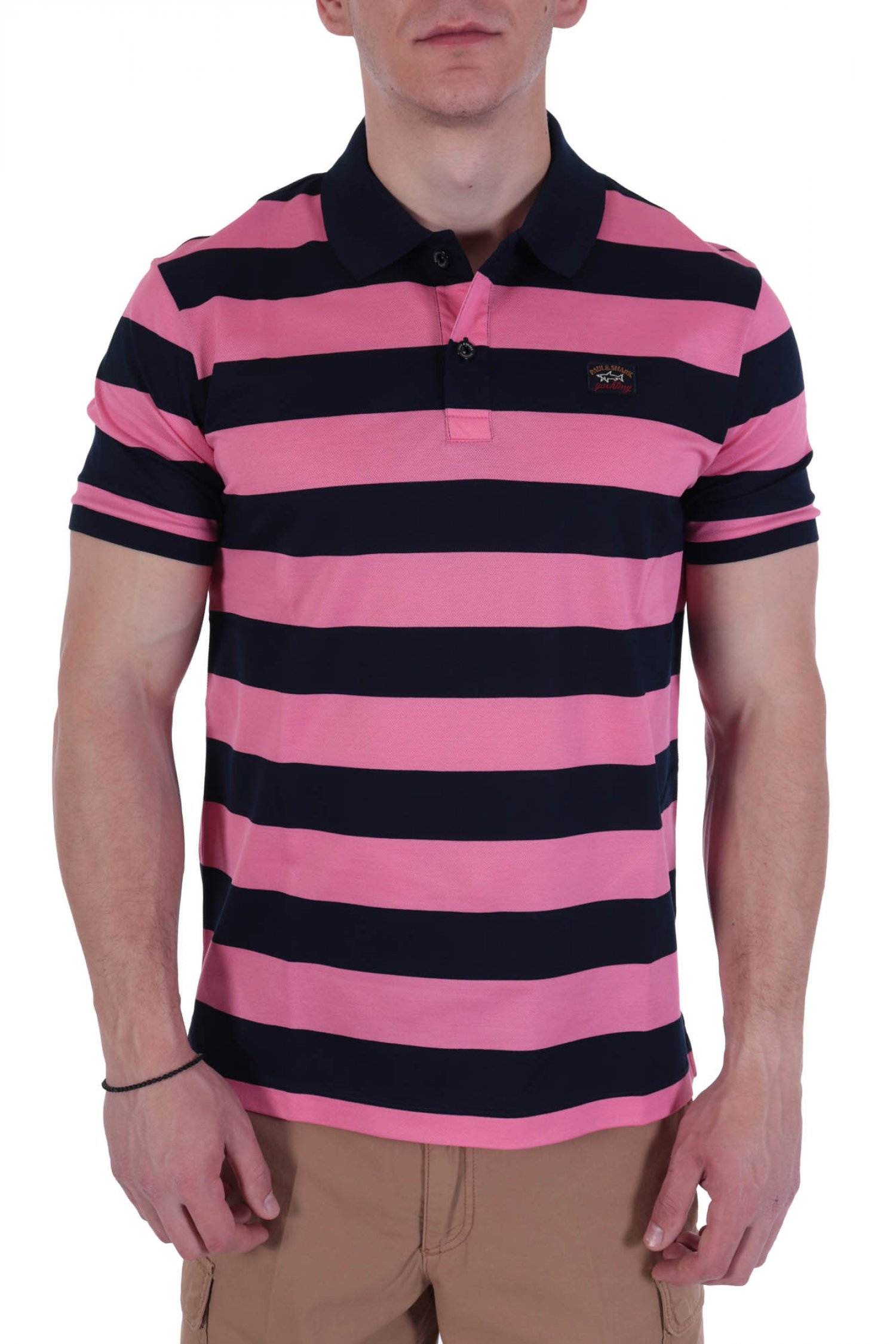 PAUL&SHARK POLO LOGO DOUBLE MERCERIZED ΡΙΓΕ ΡΟΖ-ΜΠΛΕ