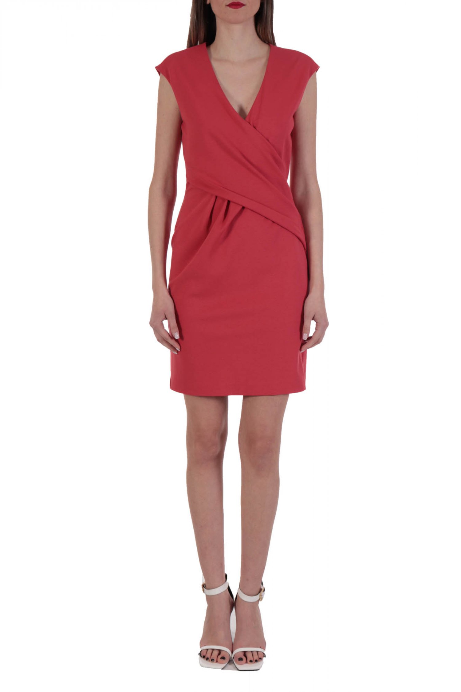 EMPORIO ARMANI ΦΟΡΕΜΑ WOMAN JERSEY DRESS V-NECK ΝΤΡΑΠΕ ΚΟΡΑΛΙ