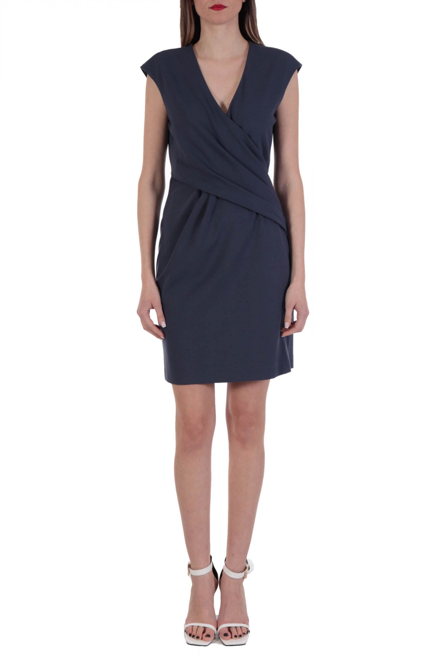 EMPORIO ARMANI ΦΟΡΕΜΑ WOMAN JERSEY DRESS V-NECK ΝΤΡΑΠΕ ΜΠΛΕ ΡΑΦ