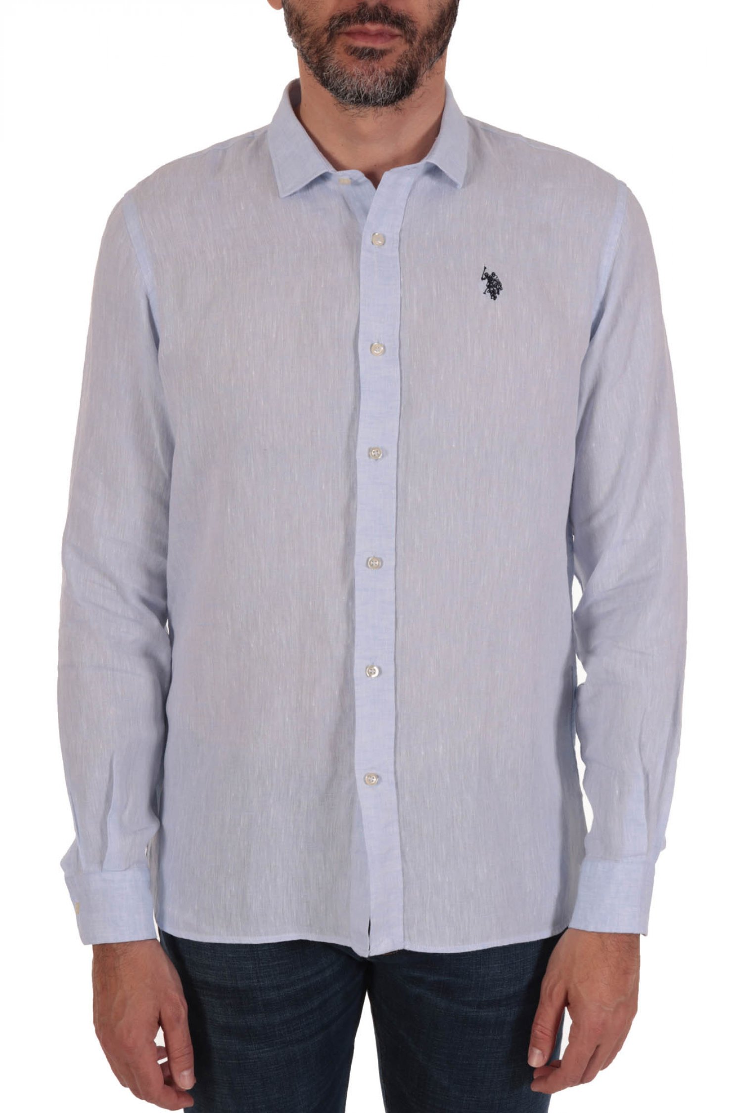 U.S. POLO ASSN ΠΟΥΚΑΜΙΣΟ ΛΙΝΟ SLIM FIT ΣΙΕΛ