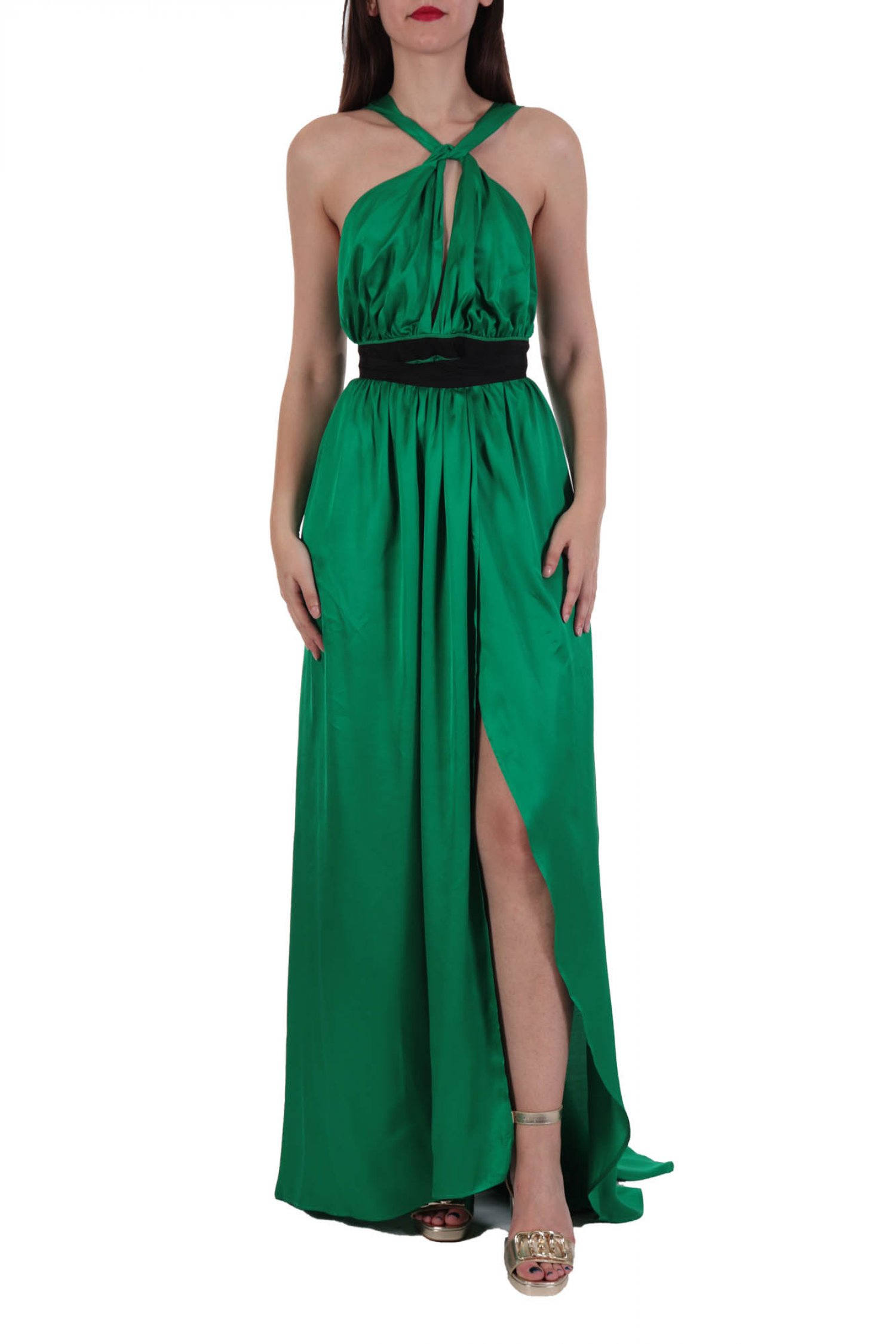 PINKO ΦΟΡΕΜΑ ΜΑΚΡΥ ANGURIA ABITO ΠΑΡΤΟΙ ΩΜΟΙ ΑΝΟΙΓΜΑ ΠΛΑΪ ΠΡΑΣΙΝΟ