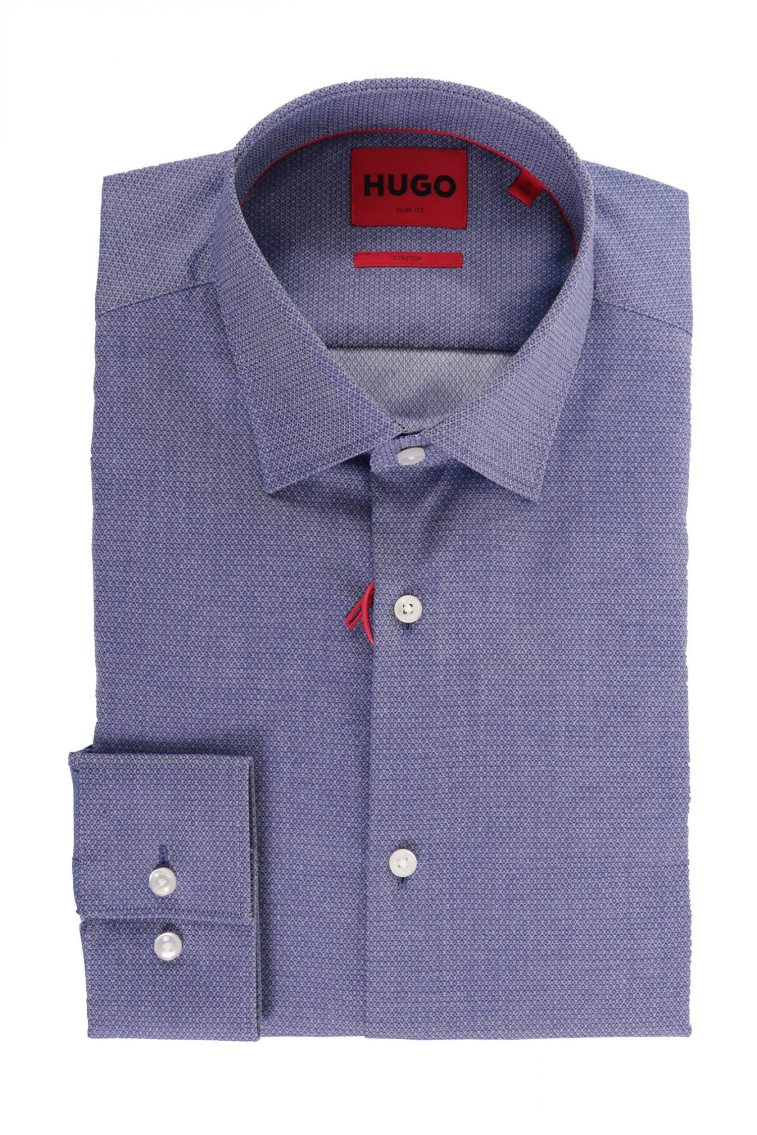 HUGO ΠΟΥΚΑΜΙΣΟ ΜΙΚΡΟΣΧΕΔΙΟ SLIM FIT STRETCH KENNO ΜΠΛΕ