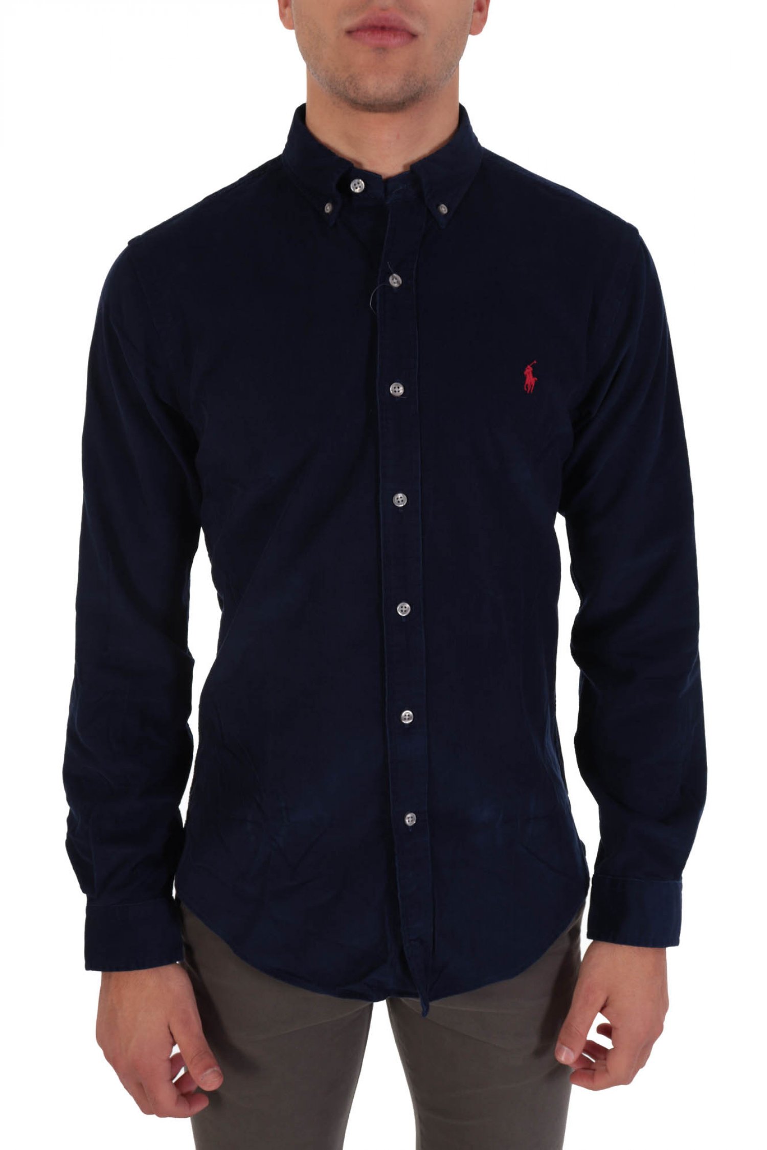 RALPH LAUREN ΠΟΥΚΑΜΙΣΟ SLIM FIT ΚΟΤΛΕ ΜΠΛΕ