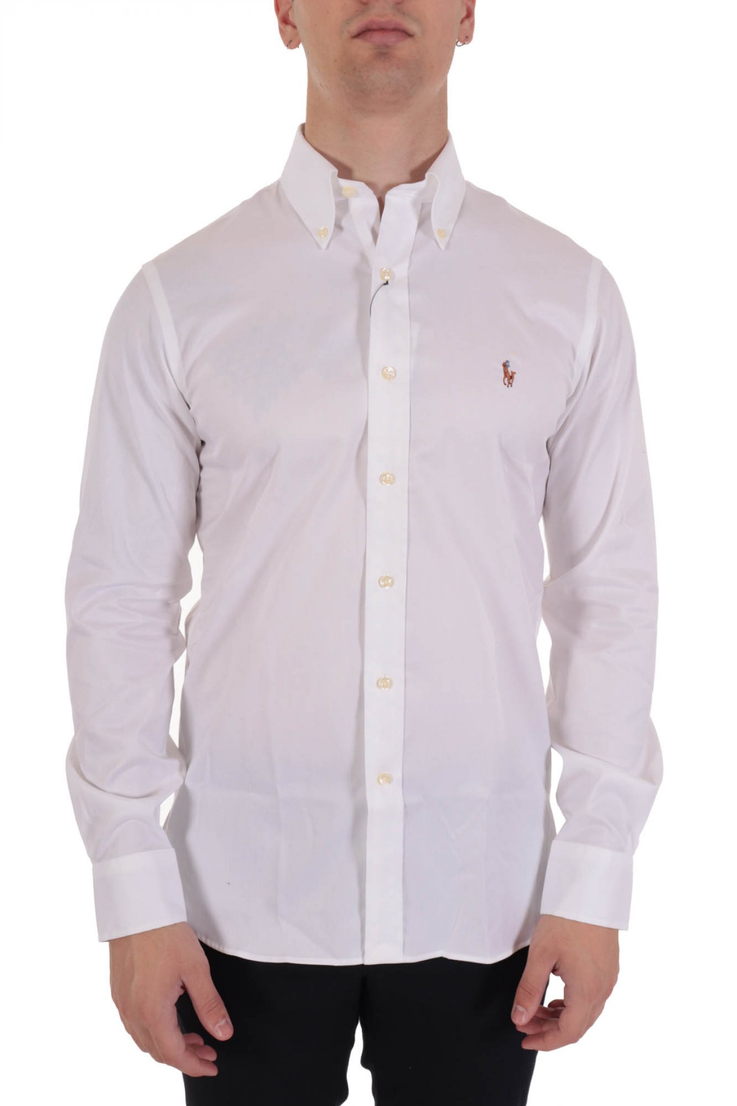 RALPH LAUREN ΠΟΥΚΑΜΙΣΟ BUTTON DOWN PINPOINT OXFORD CUSTOM FIT STRETCH ΛΕΥΚΟ