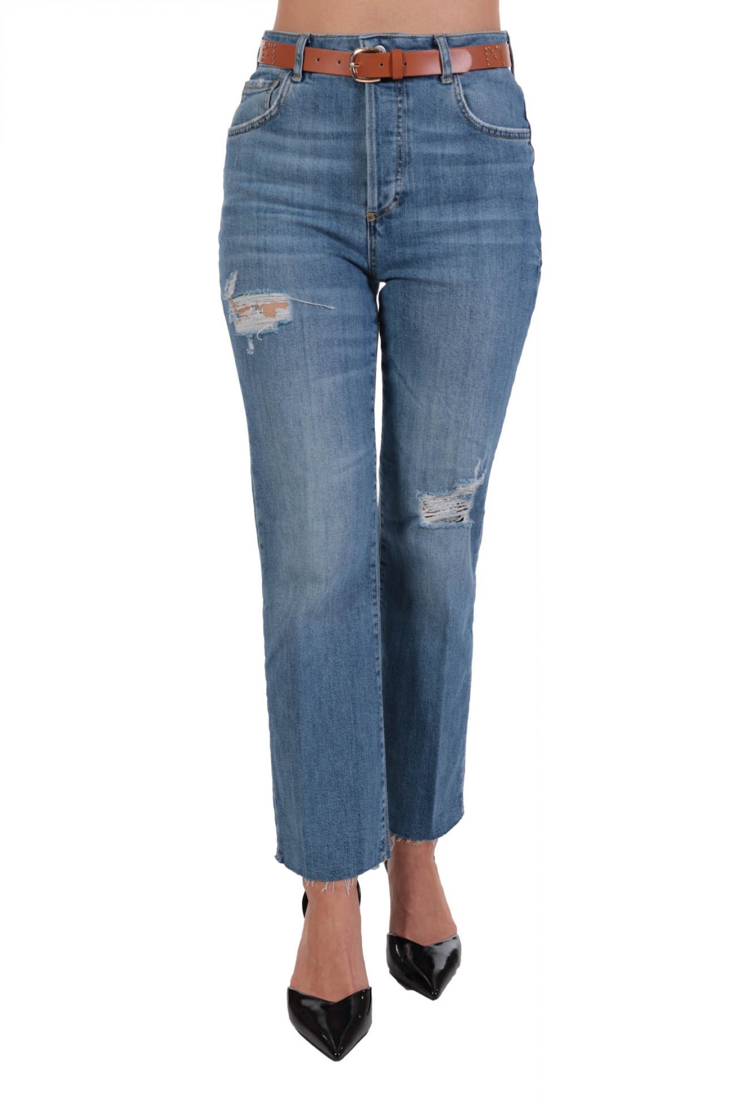 LIU -JO BETTER ΠΑΝΤΕΛΟΝΙ JEANS FLAIR RIB CAGE ΦΘΟΡΕΣ ΖΩΝΗ LOGO ΤΣΕΠΗ ΜΠΛΕ