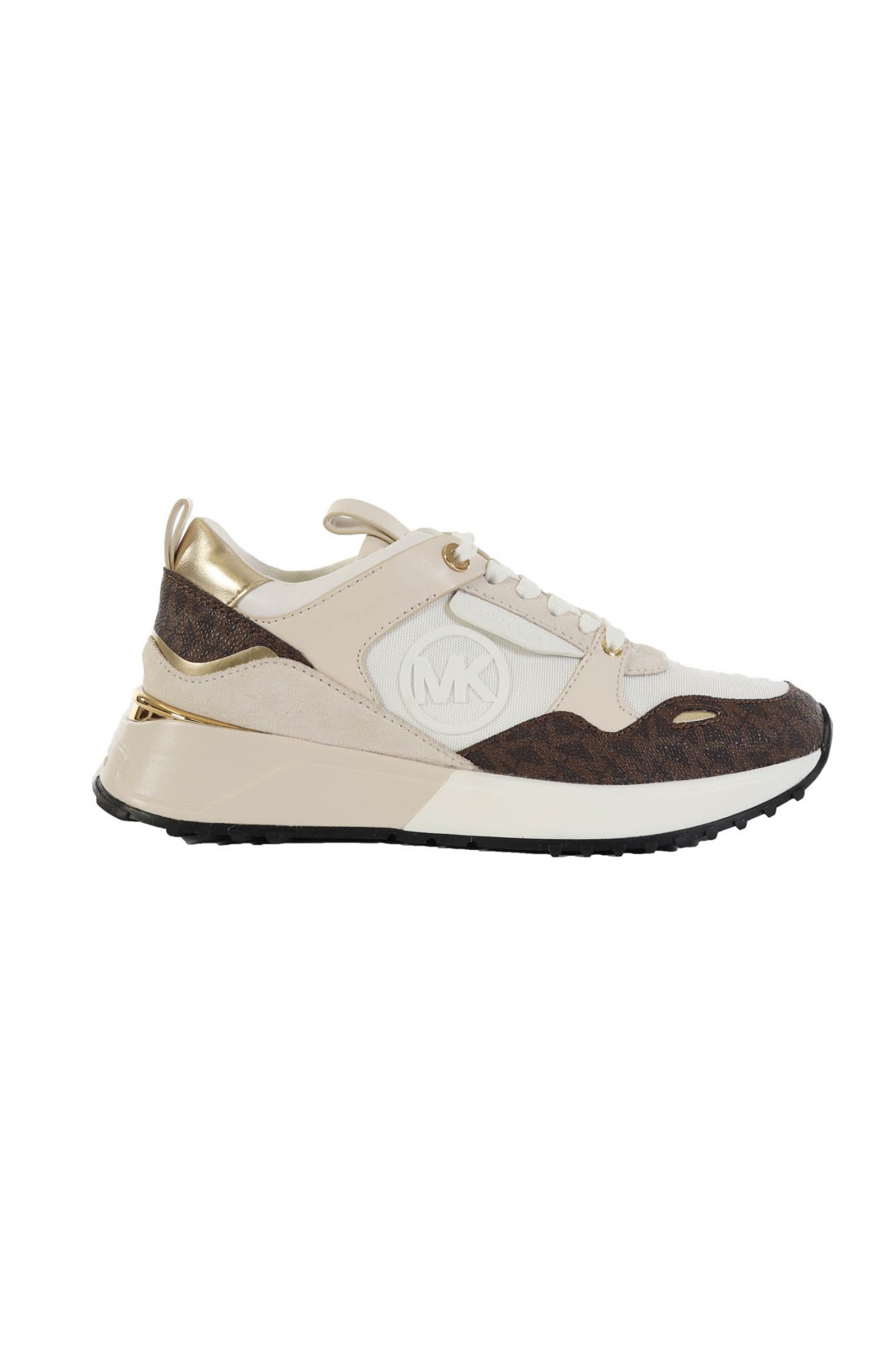 MICHAEL KORS ΠΑΠΟΥΤΣΙΑ SNEAKERS THEO TRAINER SIG SEMI LUX ΜΕ KAΦΕ ΚΑΙ ΧΡΥΣΕΣ ΛΕΠΤΟΜΕΡΕΙΕΣ LOGO ΛΕΥΚΟ