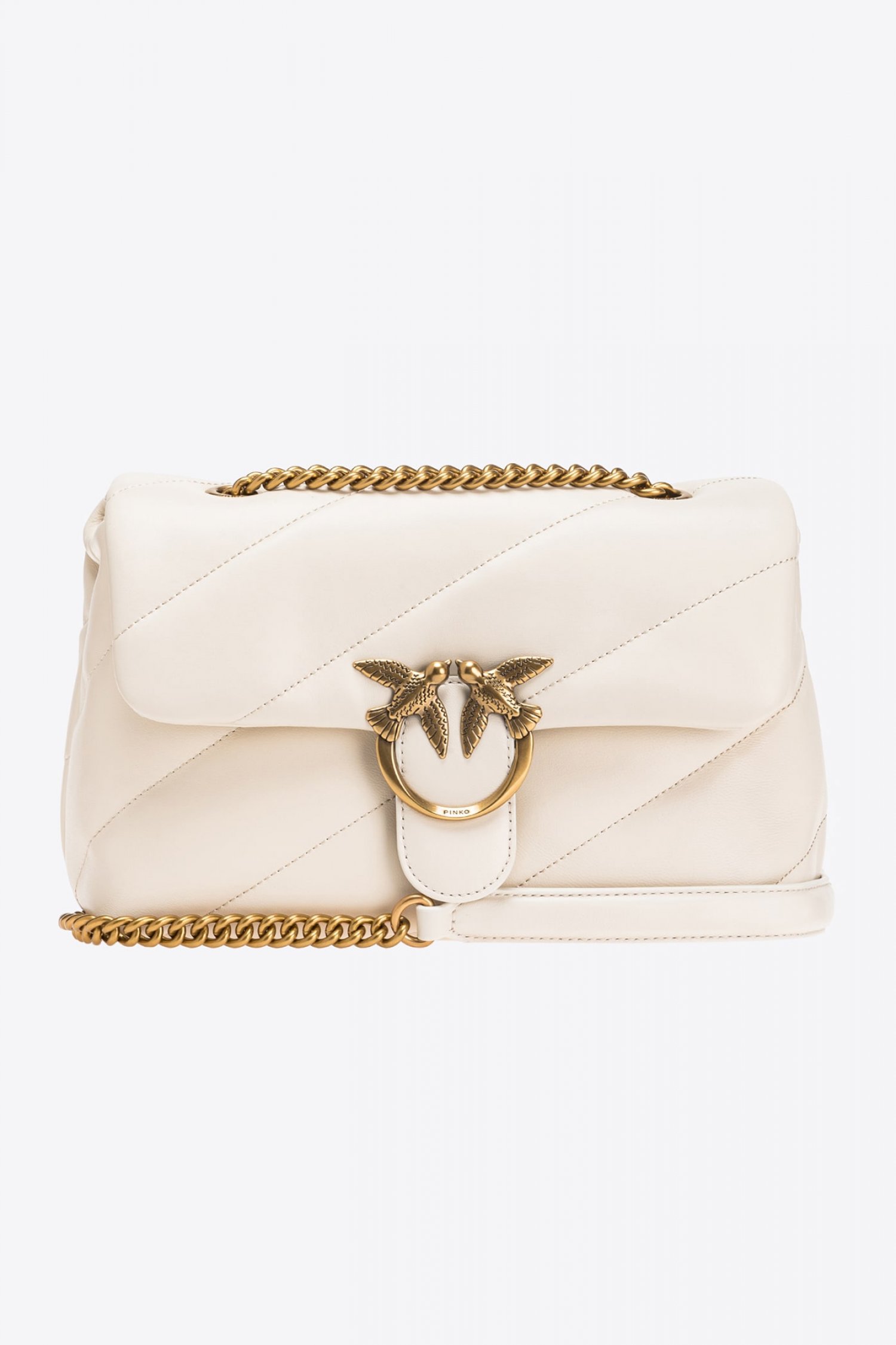 PINKO ΤΣΑΝΤΑ ΩΜΟΥ/CROSS BODY LOVE CLASSIC PUFF CL SHEEP NAPPA ΛΕΥΚΟ/ΧΡΥΣΟ