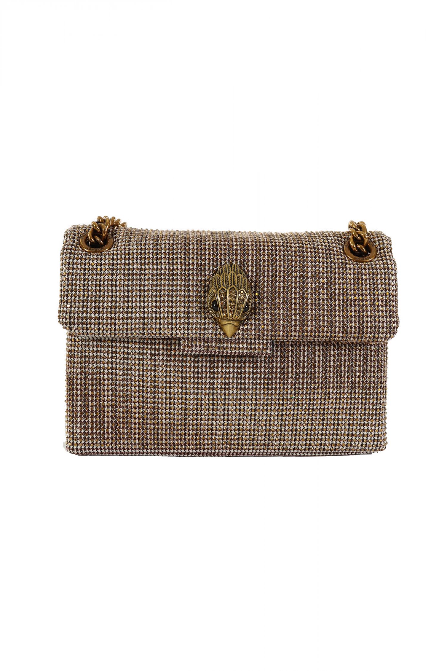 KURT GEIGER ΤΣΑΝΤΑKI CROSS BODY FABRIC MINI KENSINGTON V ME ΑΛΥΣΙΔΑ ΜΠΕΖ/ΧΡΥΣΟ