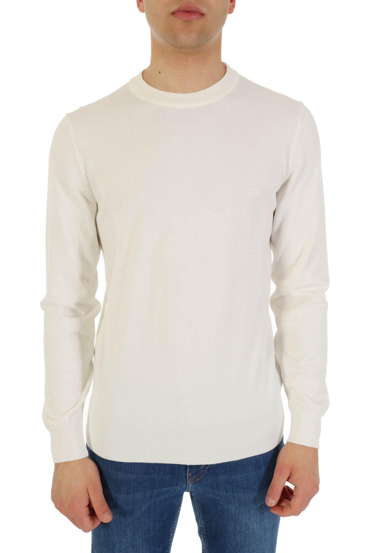 BOSS ΠΛΕΚΤΟ ROUND NECK PACAS-L ΥΠΟΛΕΥΚΟ