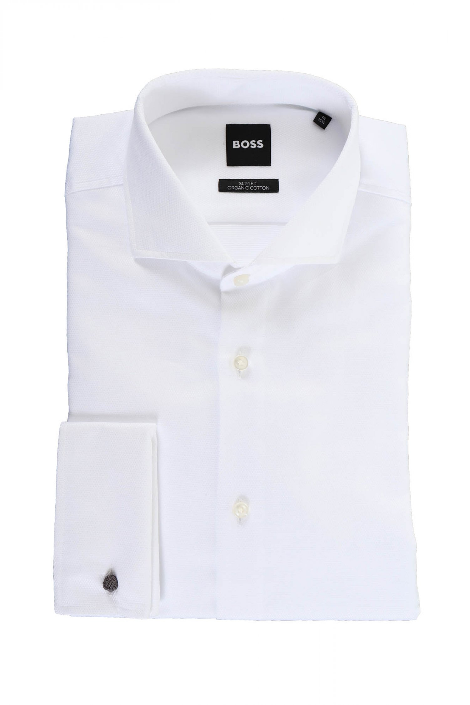 BOSS ΠΟΥΚΑΜΙΣΟ ΜΕ ΔΙΠΛΗ ΜΑΝΣΕΤΑ MΙΚΡΟΣΧΕΔΙΟ SLIM FIT ORGANIC COTTON H-HANK-SPREAD-DC-214 ΛΕΥΚΟ