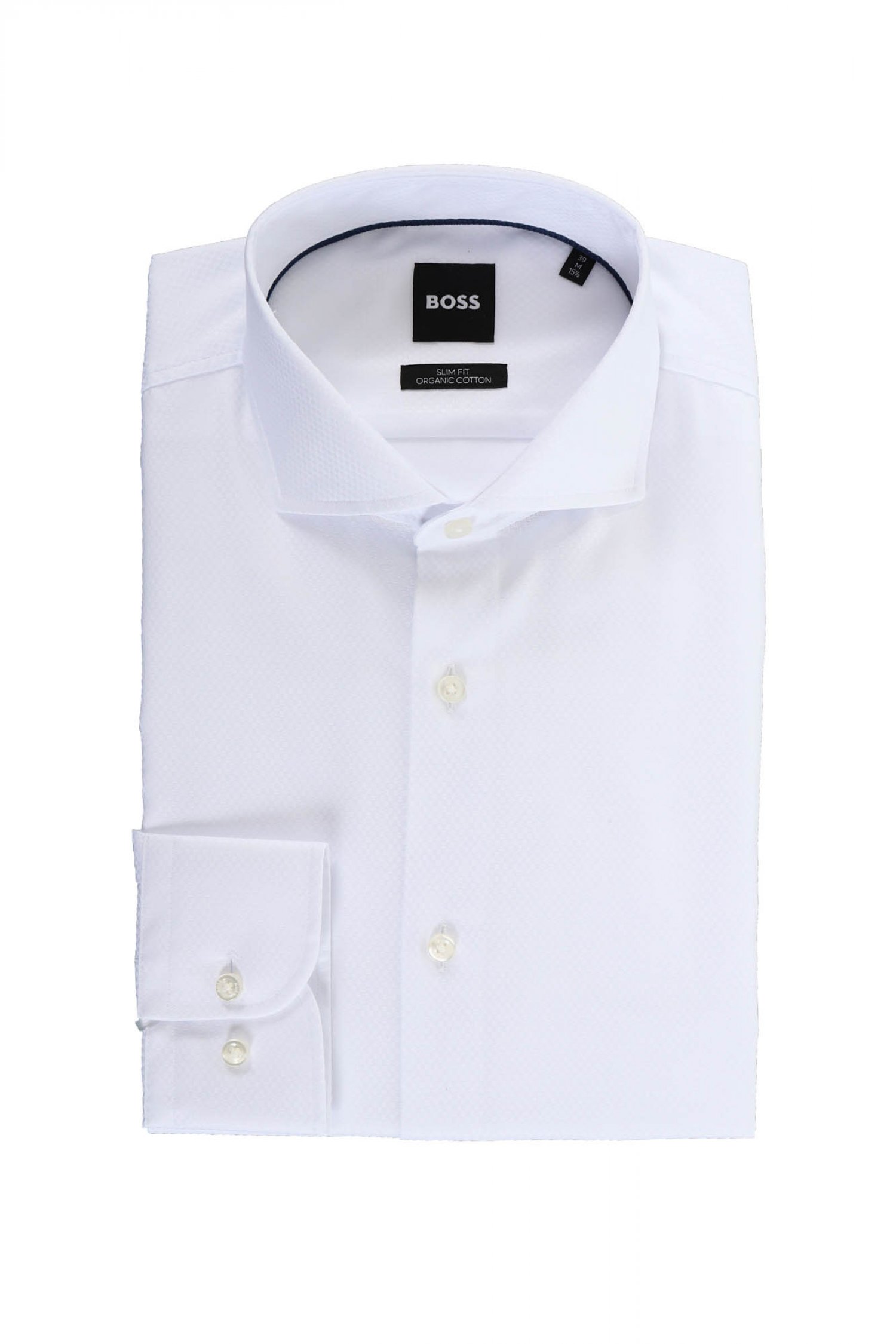 BOSS ΠΟΥΚΑΜΙΣΟ ΜΙΚΡΟΣΧΕΔΙΟ SLIM FIT ORGANIC COTTON H-HANK-SPREAD-C1-222 ΛΕΥΚΟ