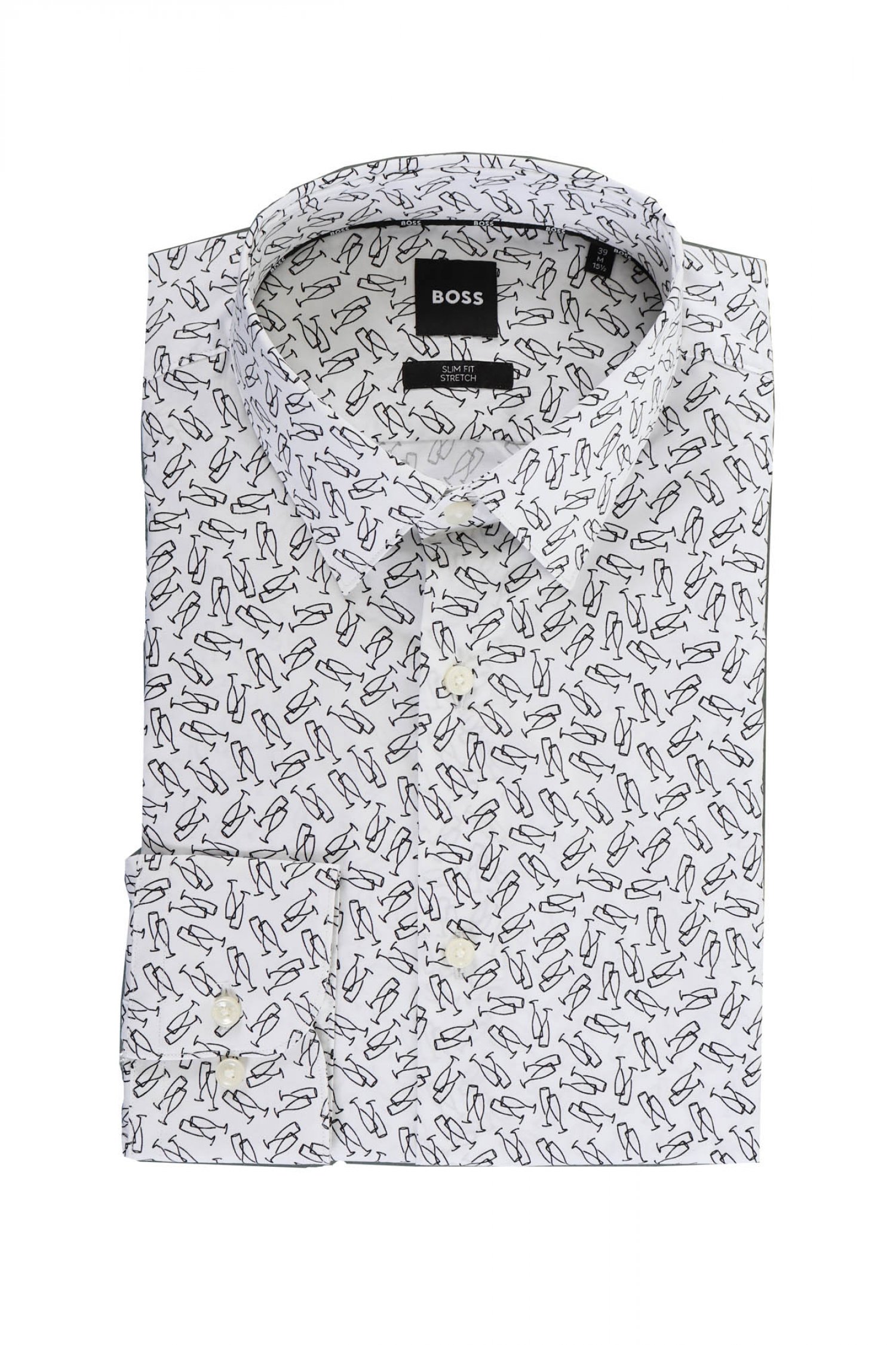 BOSS ΠΟΥΚΑΜΙΣΟ ΜΙΚΡΟΣΧΕΔΙΟ SLIM FIT STRETCH H-HANK-S-KENT-C1-232 ΛΕΥΚΟ-ΜΑΥΡΟ