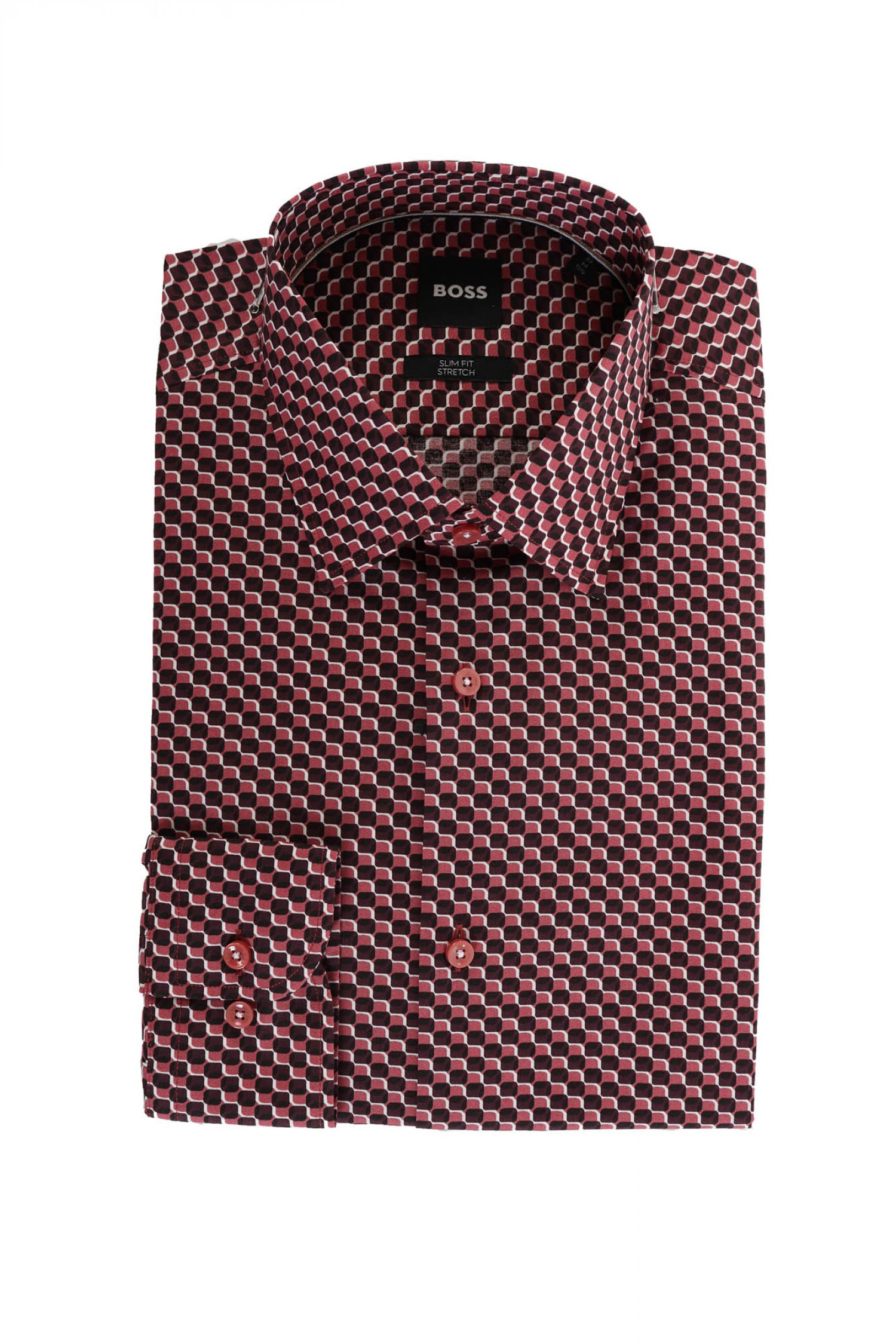 BOSS ΠΟΥΚΑΜΙΣΟ ΜΙΚΡΟΣΧΕΔΙΟ SLIM FIT STRETCH H-HANK-C1-214 ΜΠΟΡΝΤΩ