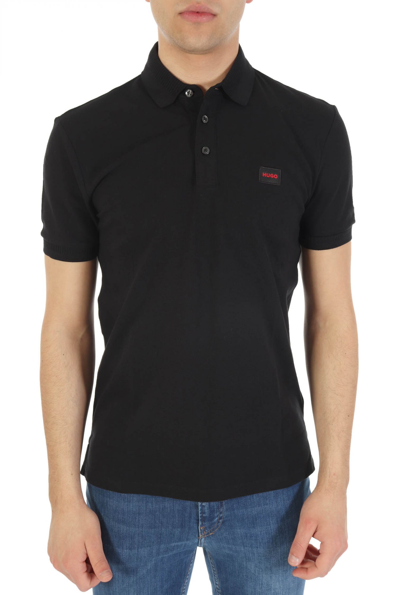 HUGO POLO SLIM FIT DERESO232 ΜΑΥΡΟ