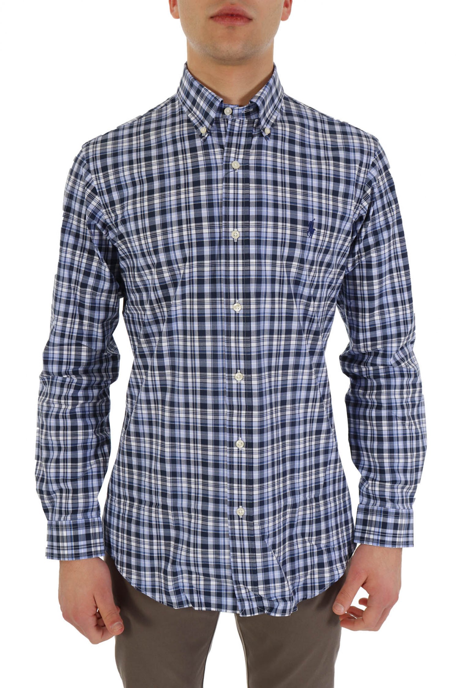 RALPH LAUREN ΠΟΥΚΑΜΙΣΟ ΚΑΡΩ BUTTON DOWN CUSTOM FIT STRETCH ΜΠΛΕ-ΣΙΕΛ