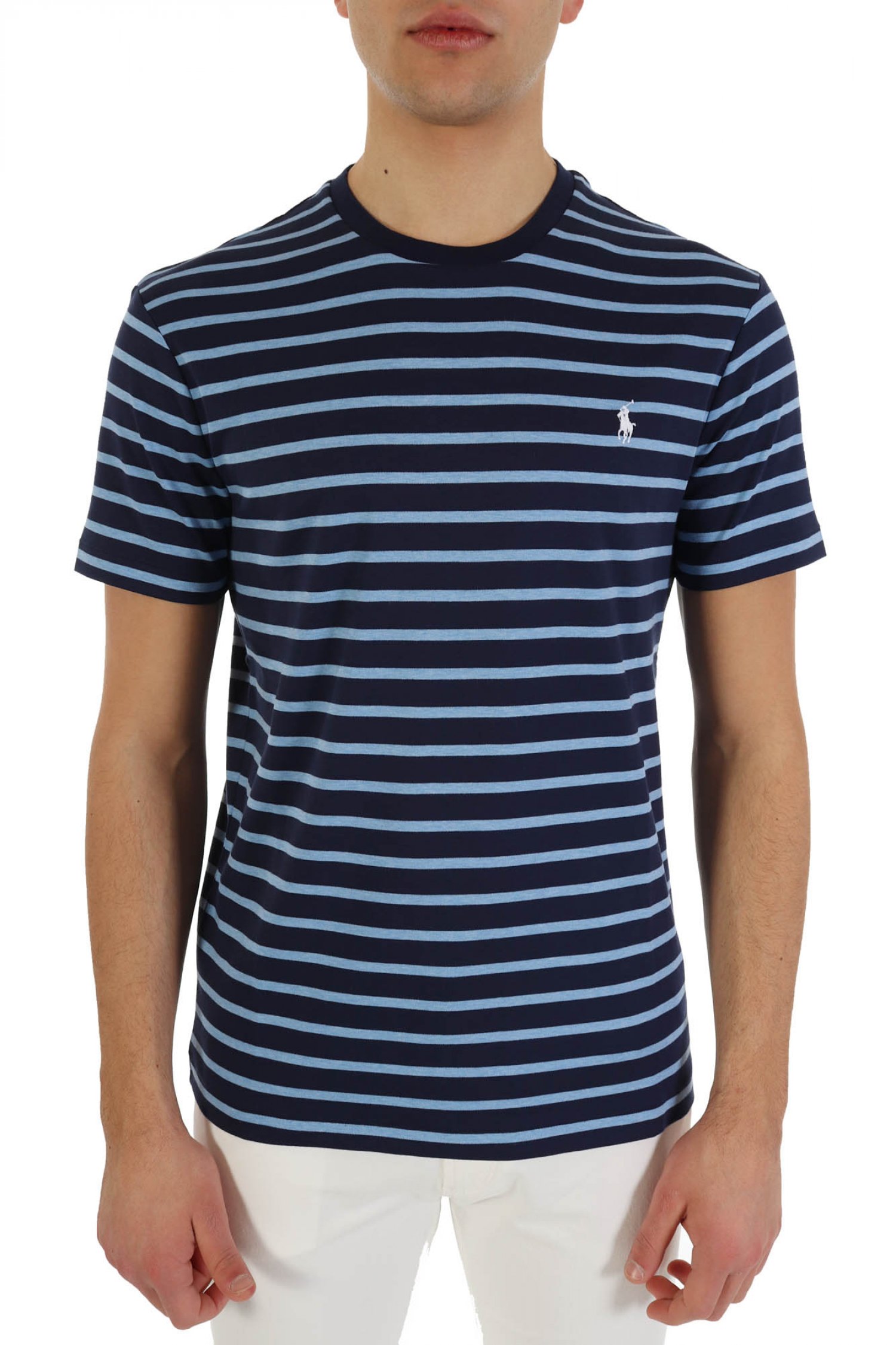 RALPH LAUREN T- SHIRT ΡΙΓΕ CUSTOM SLIM FIT LOGO ΜΠΛΕ