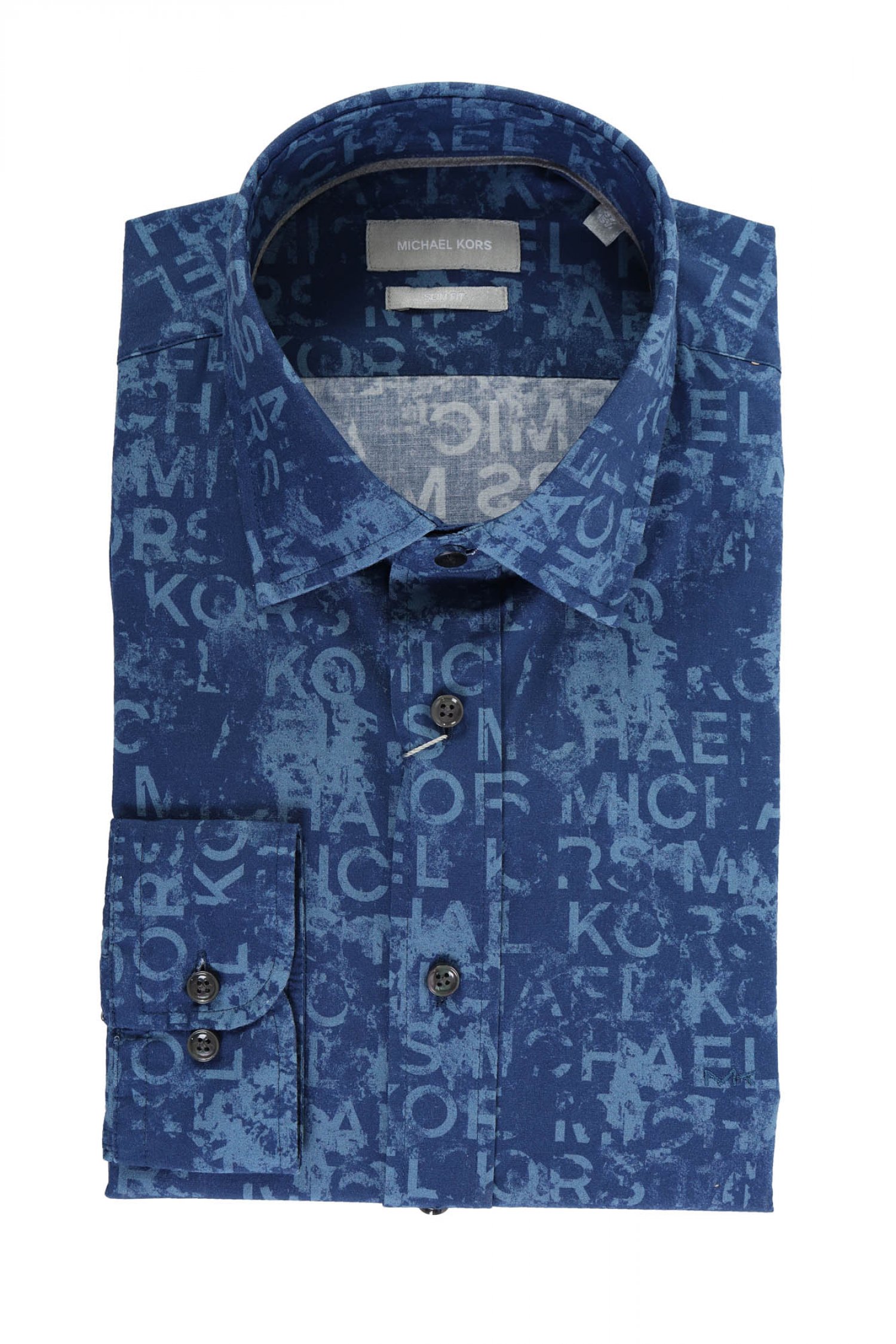MICHAEL KORS ΠΟΥΚΑΜΙΣΟ SLIM FIT MK PRINT FADED ΜΠΛΕ
